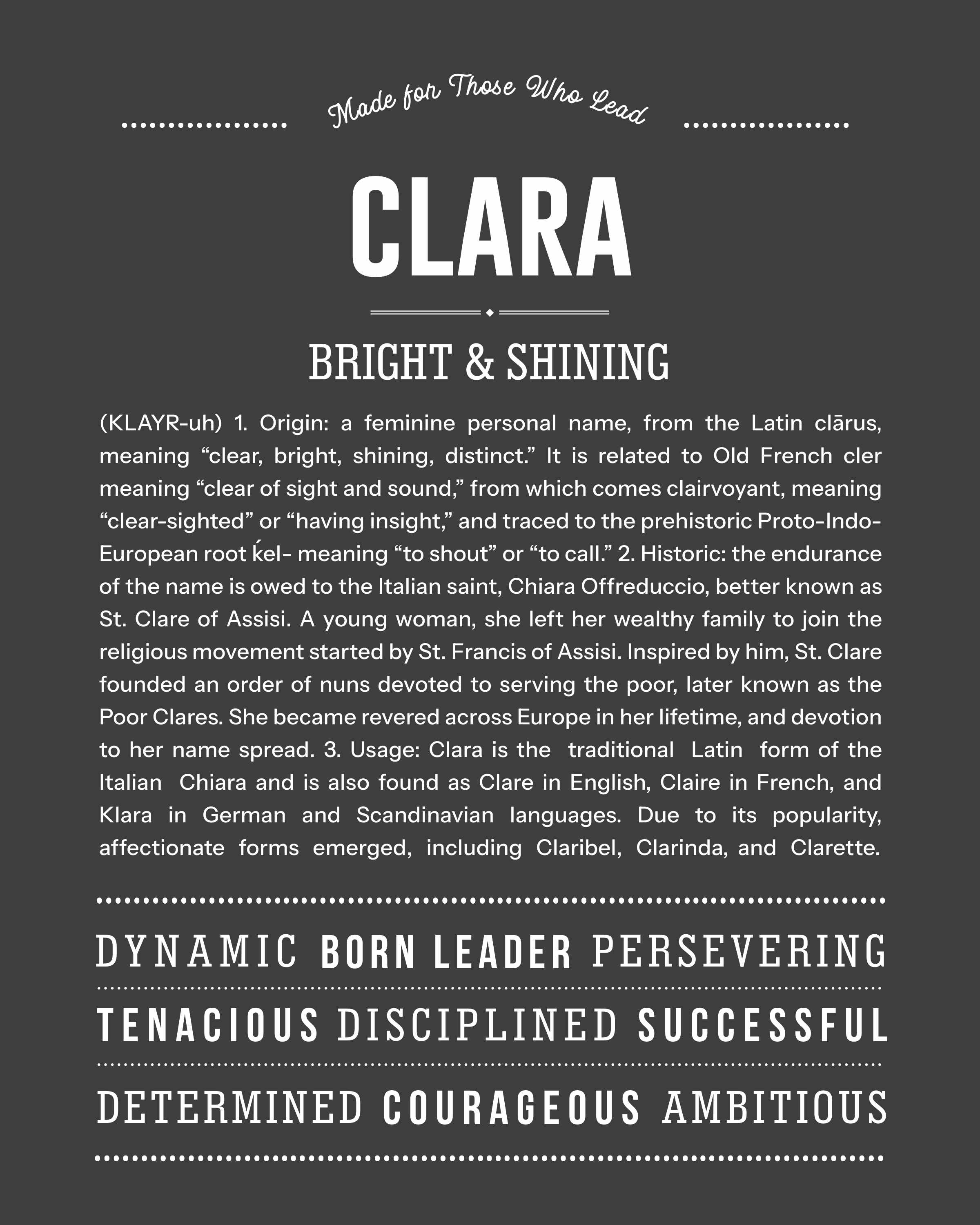 Clara | Personalised Name Meaning Print – Custom Name Art Gift