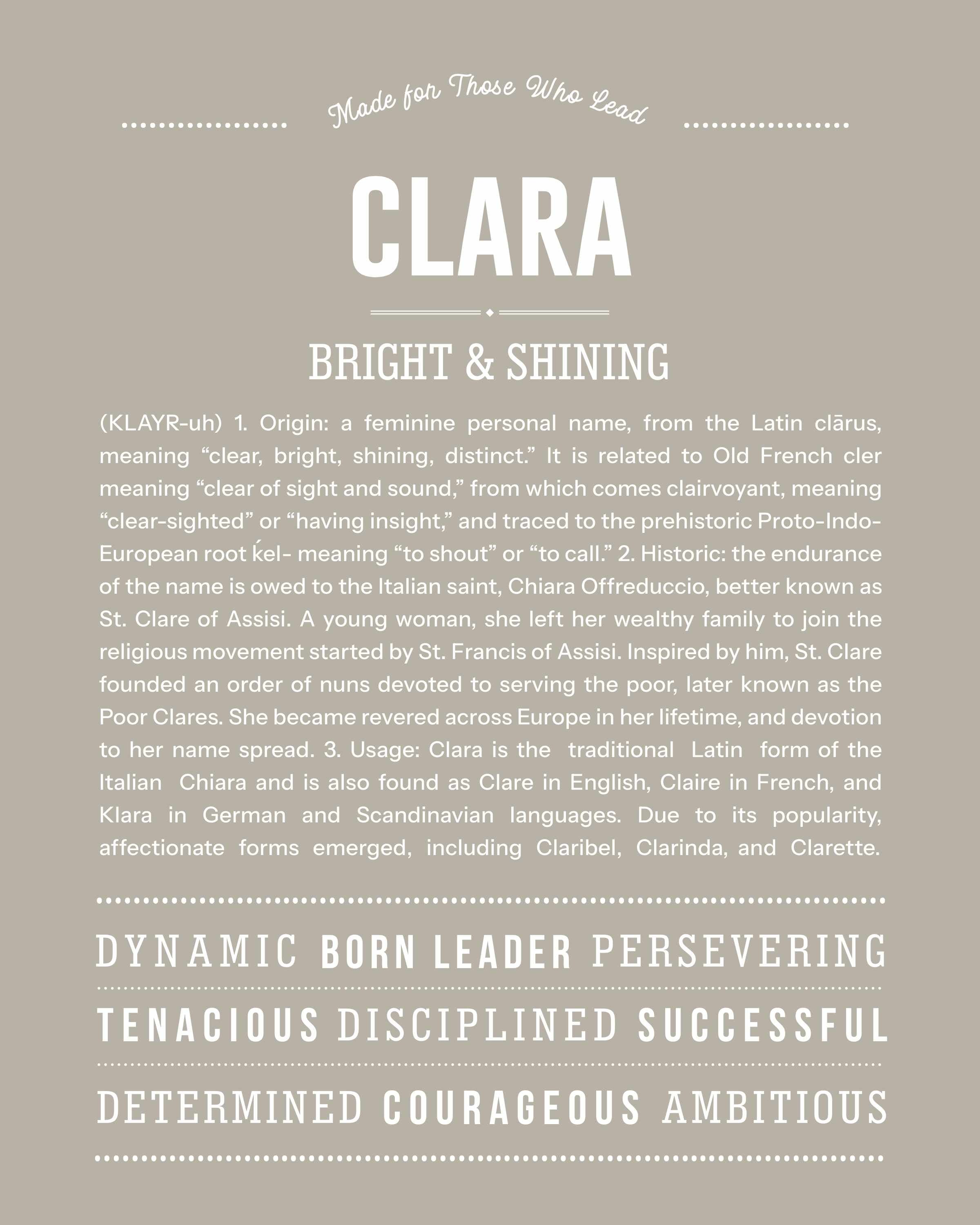 Clara | Personalised Name Meaning Print – Custom Name Art Gift