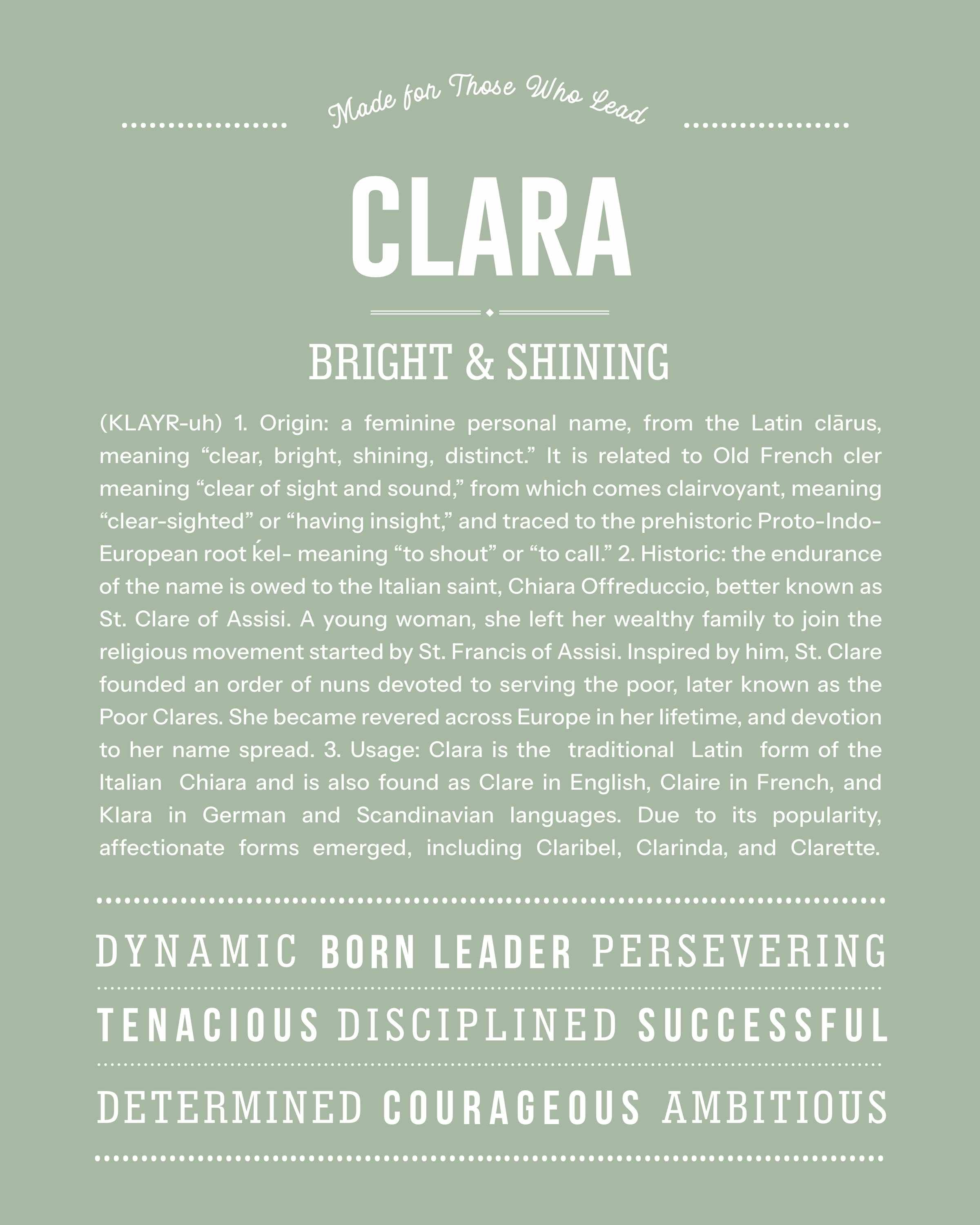 Clara | Personalised Name Meaning Print – Custom Name Art Gift