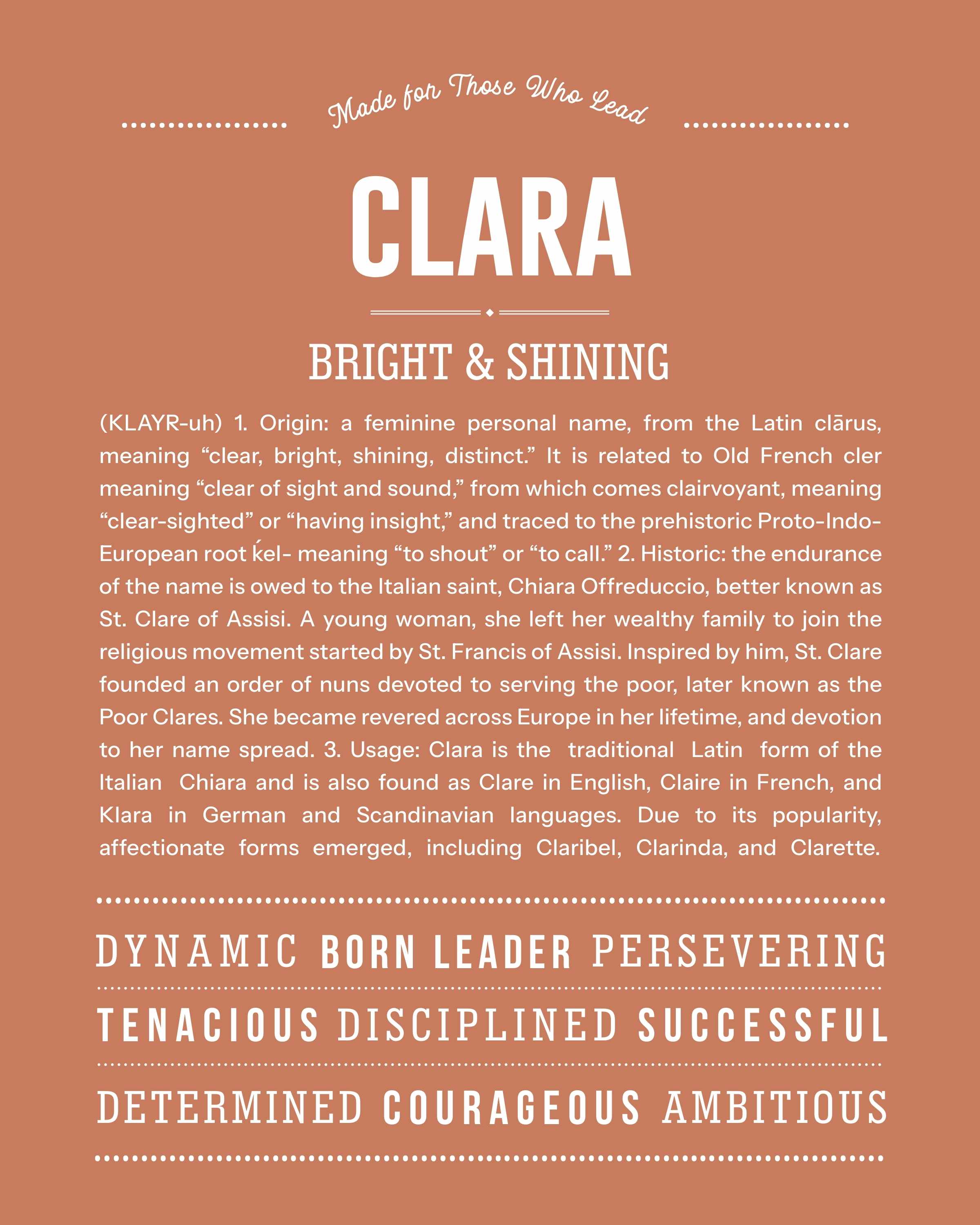 Clara | Personalised Name Meaning Print – Custom Name Art Gift