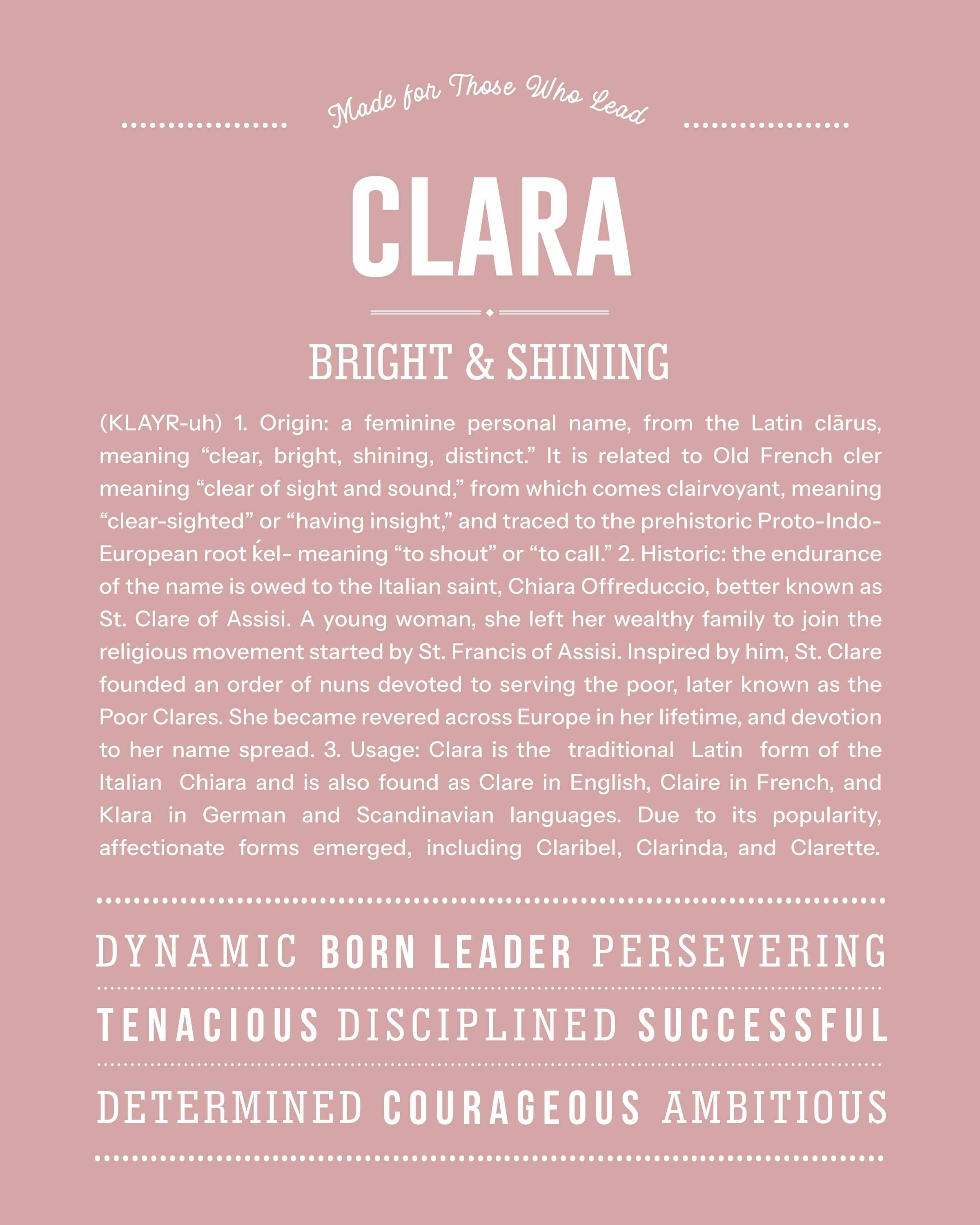 Clara | Personalised Name Meaning Print – Custom Name Art Gift