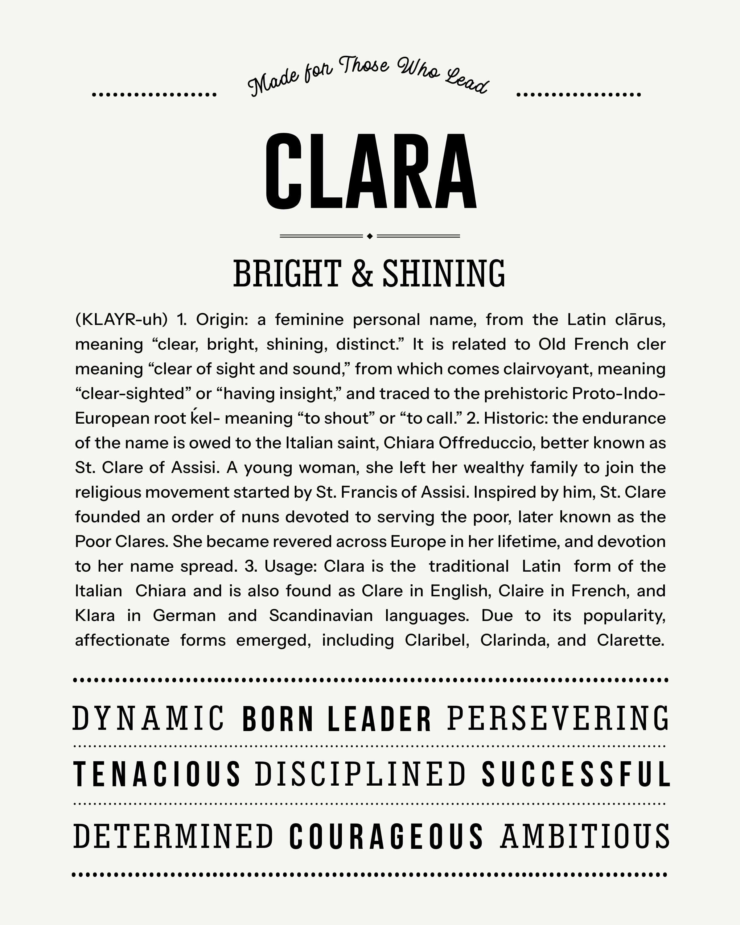 Clara | Personalised Name Meaning Print – Custom Name Art Gift
