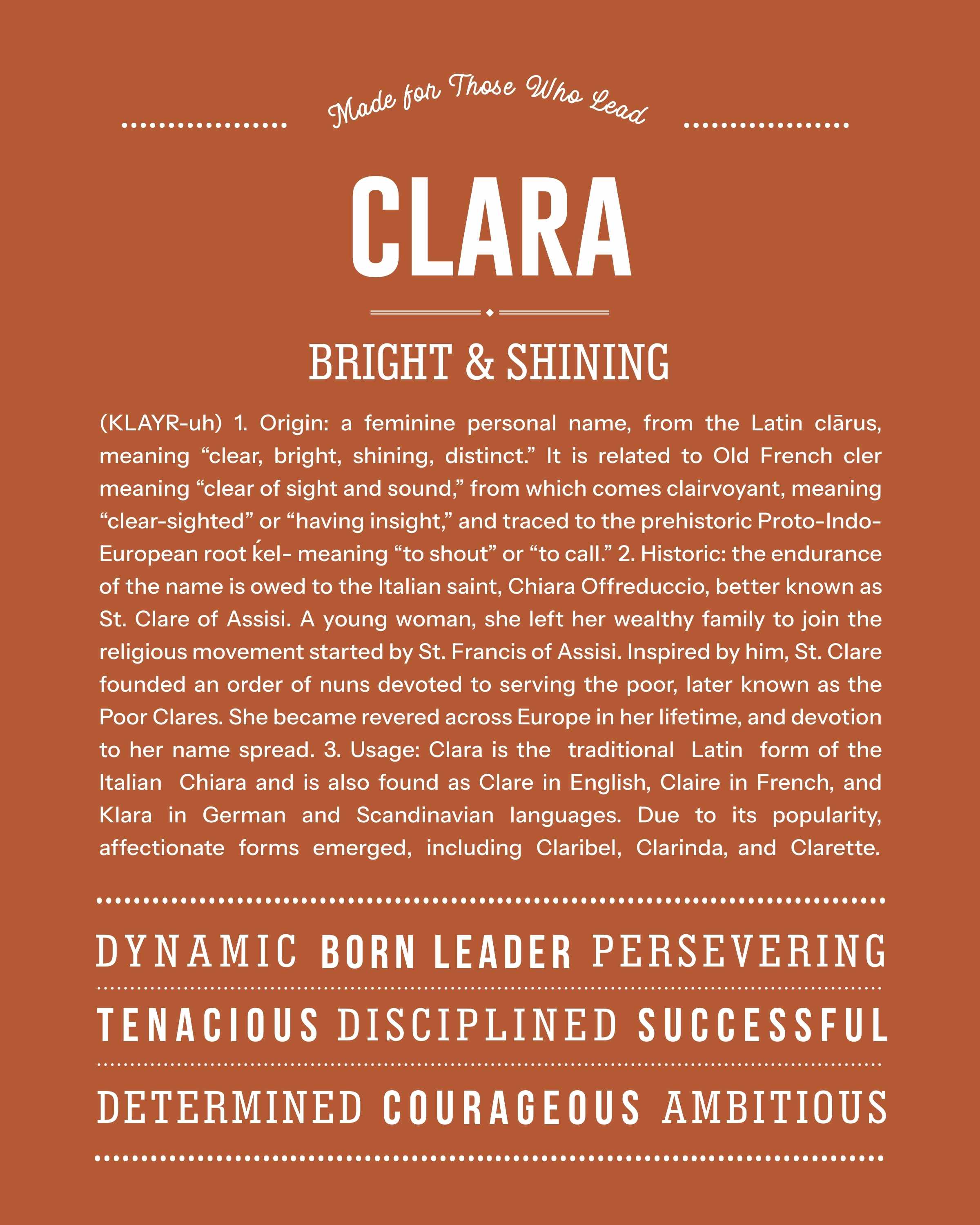 Clara | Personalised Name Meaning Print – Custom Name Art Gift