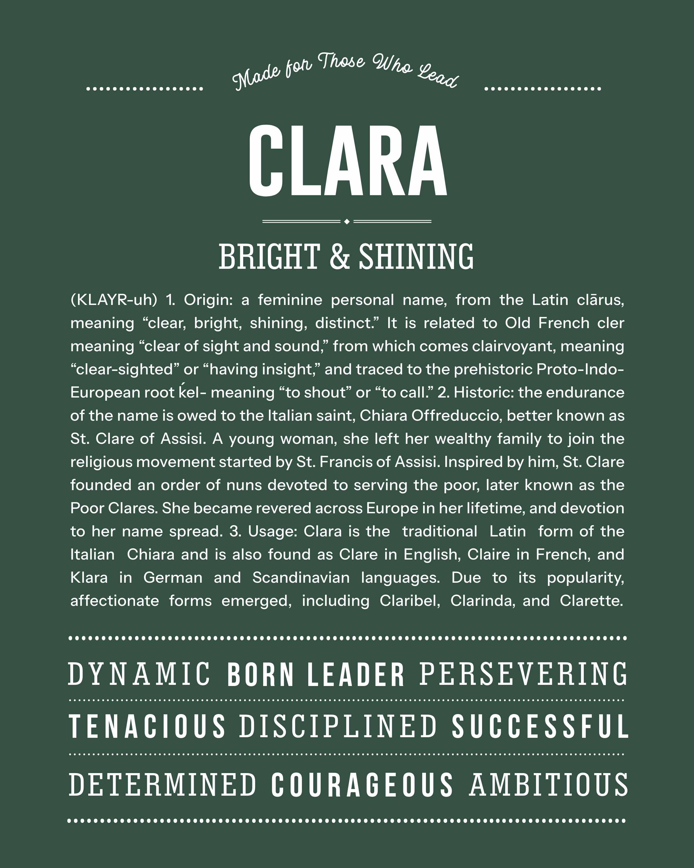 Clara | Personalised Name Meaning Print – Custom Name Art Gift