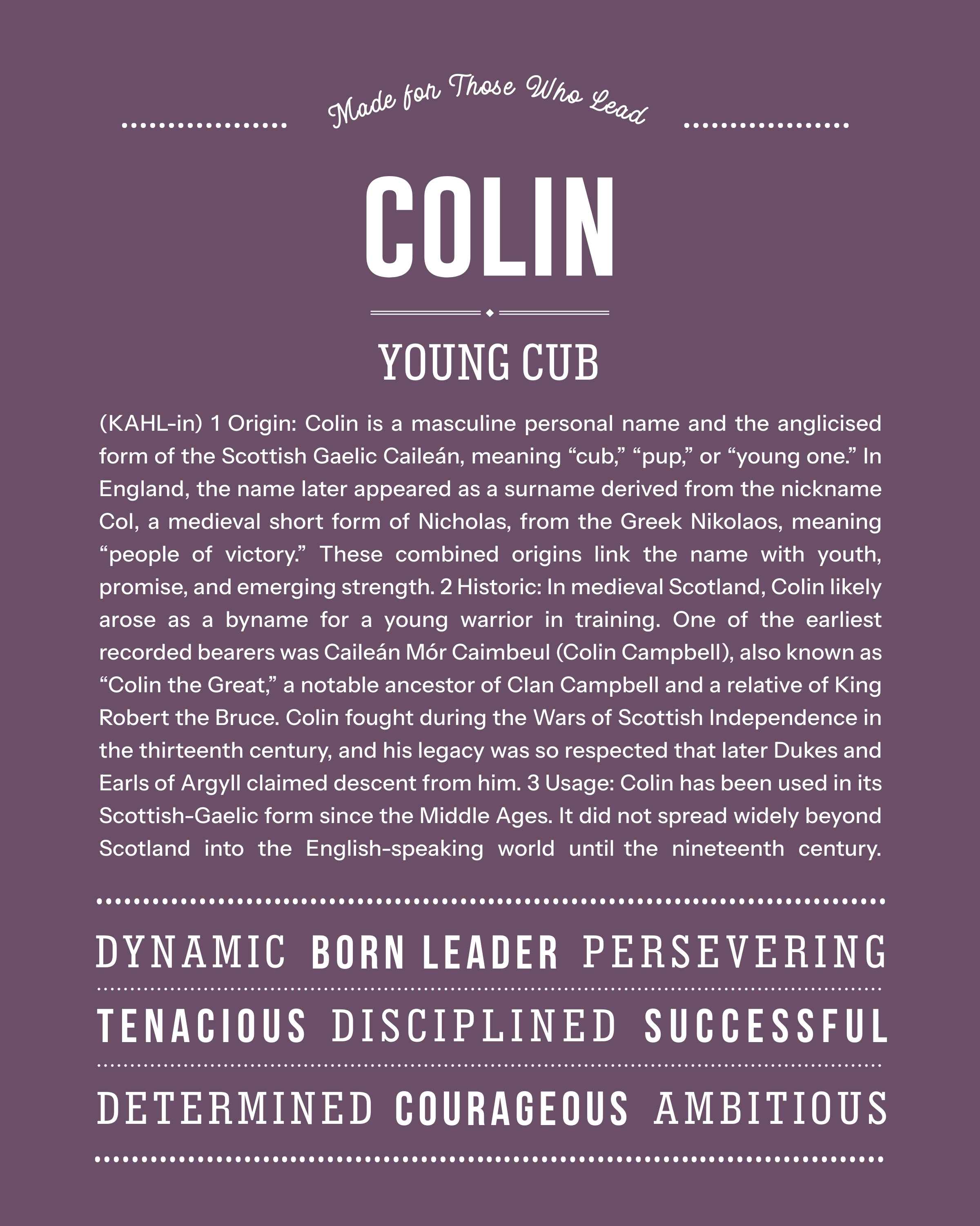 Colin | Personalised Name Meaning Print – Custom Name Art Gift