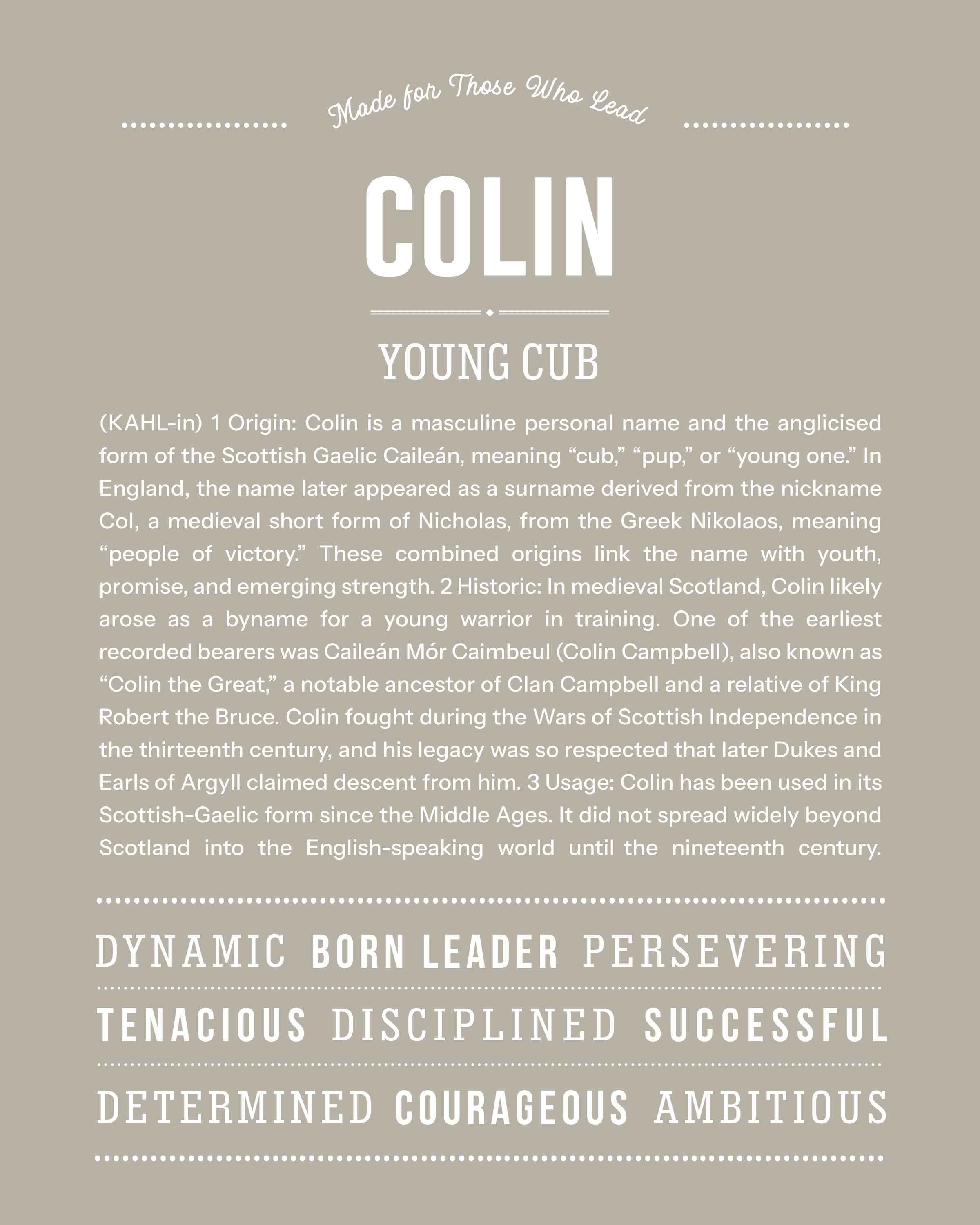 Colin | Personalised Name Meaning Print – Custom Name Art Gift