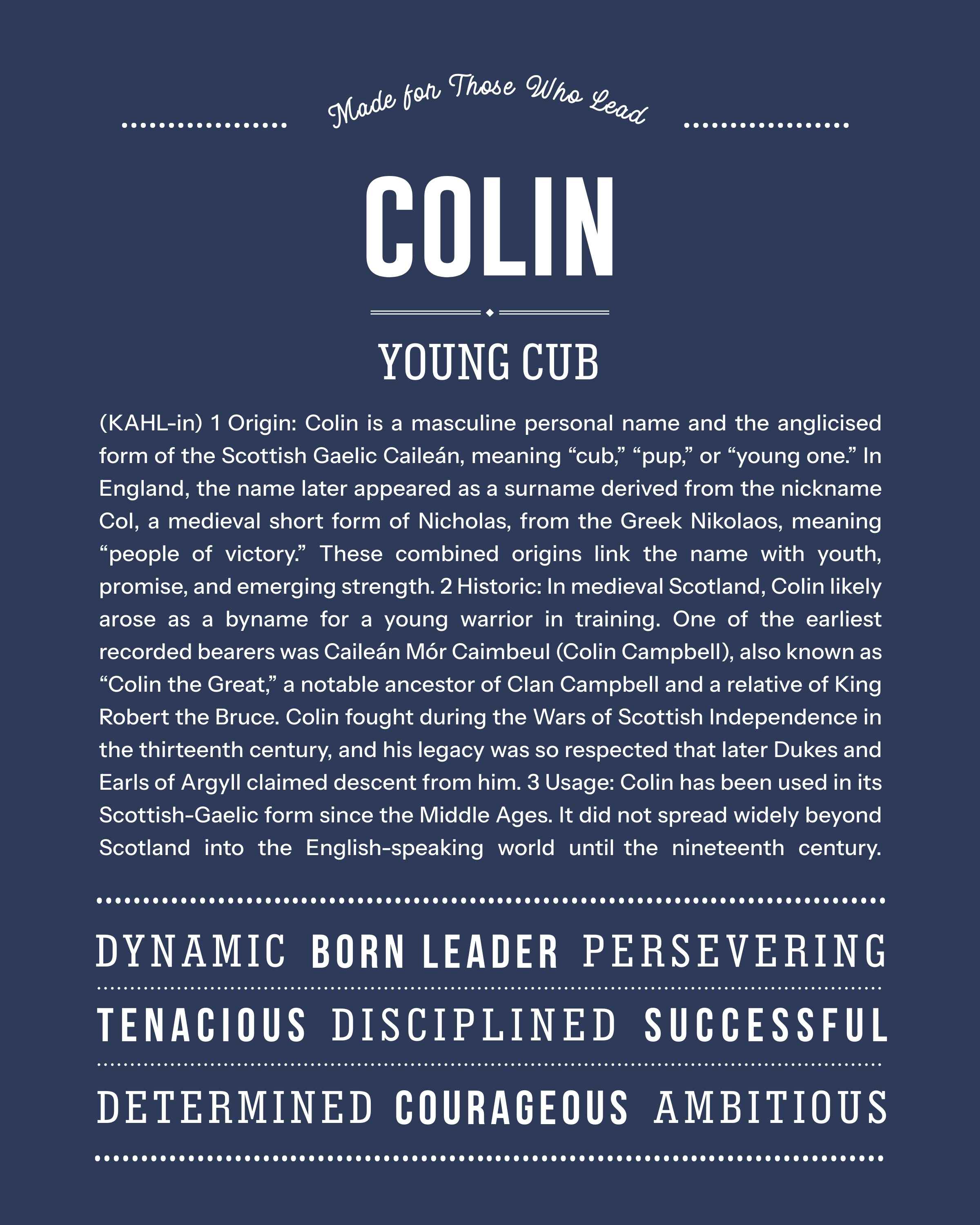 Colin | Personalised Name Meaning Print – Custom Name Art Gift