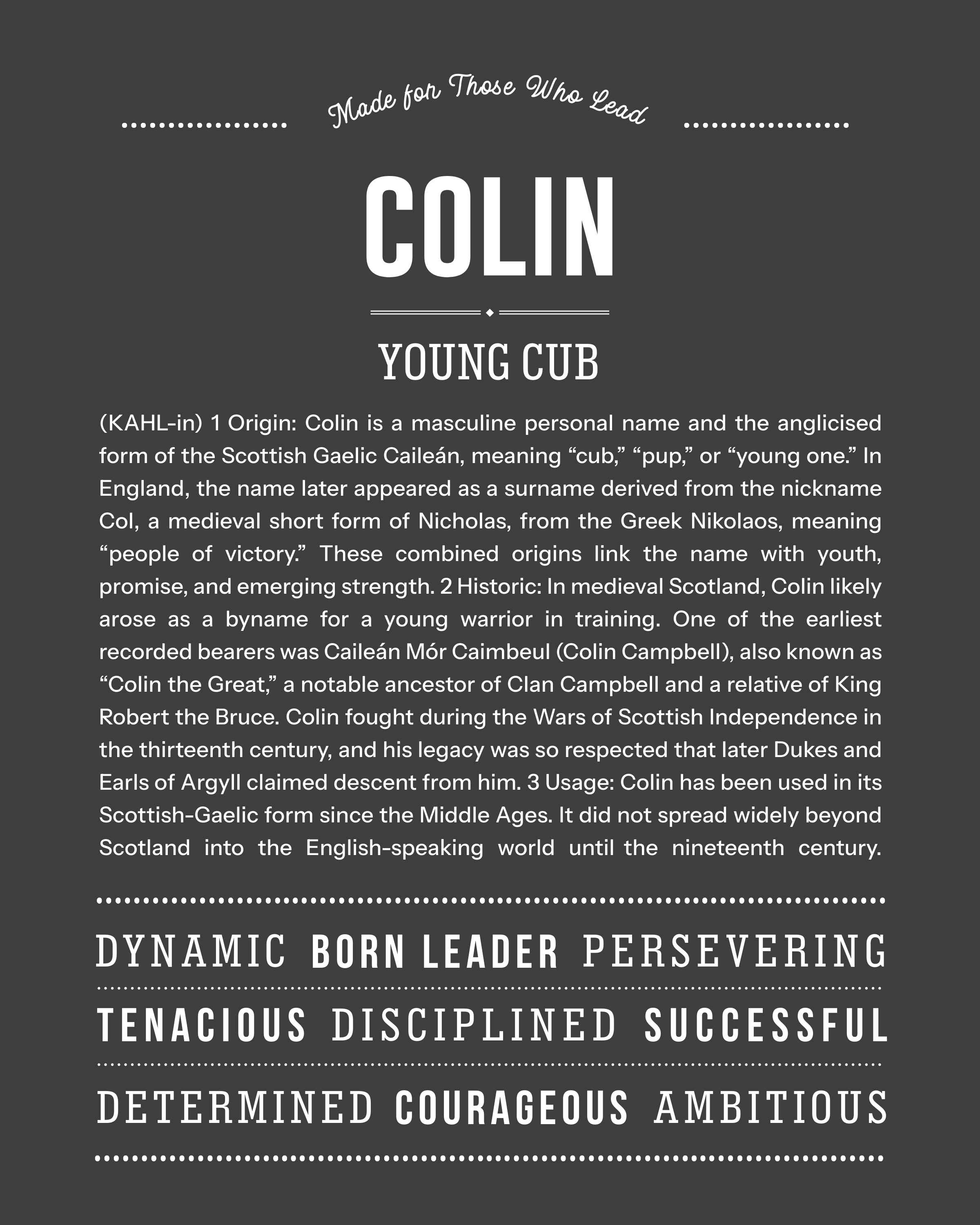 Colin | Personalised Name Meaning Print – Custom Name Art Gift