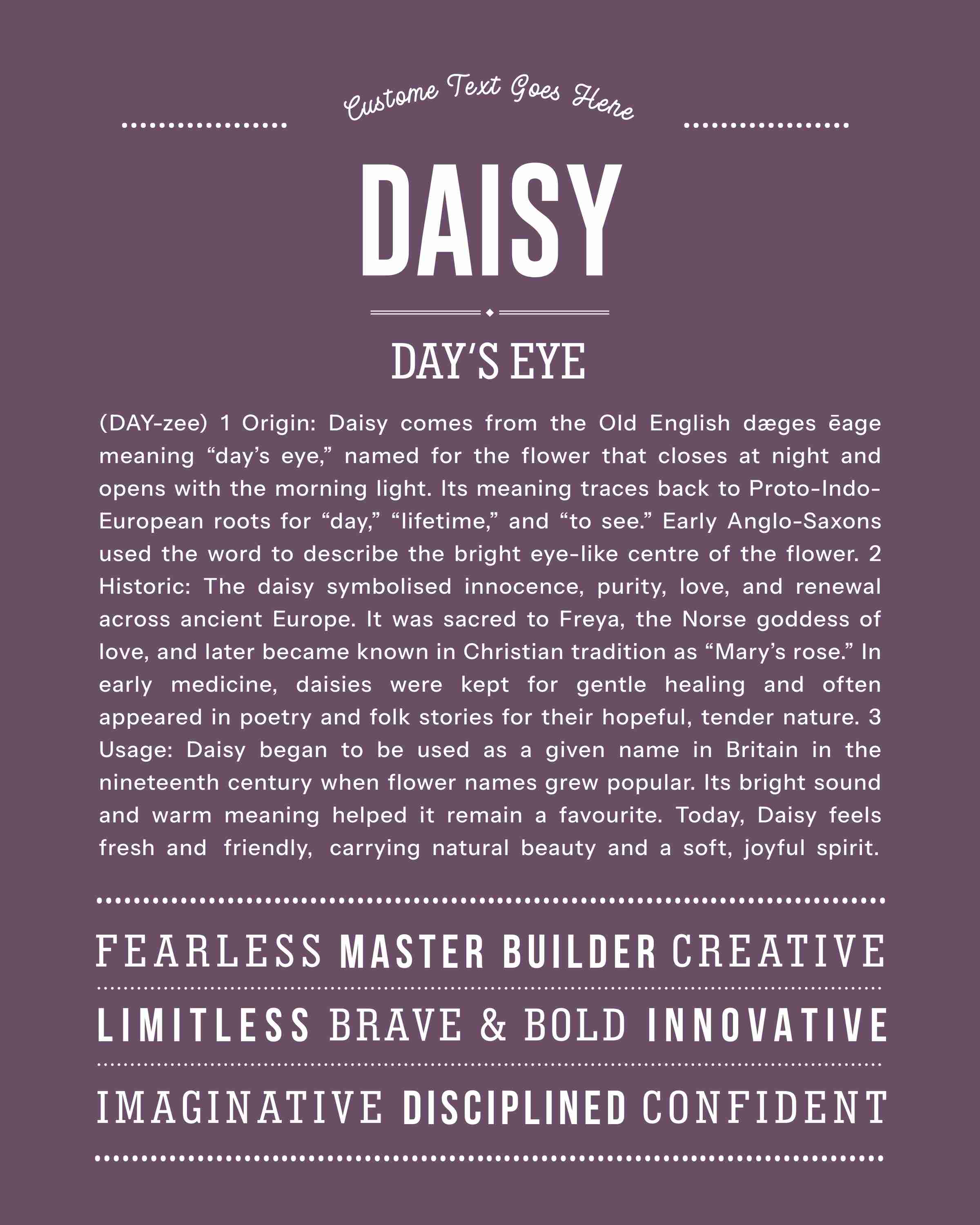 Daisy | Personalised Name Meaning Print – Custom Name Art Gift