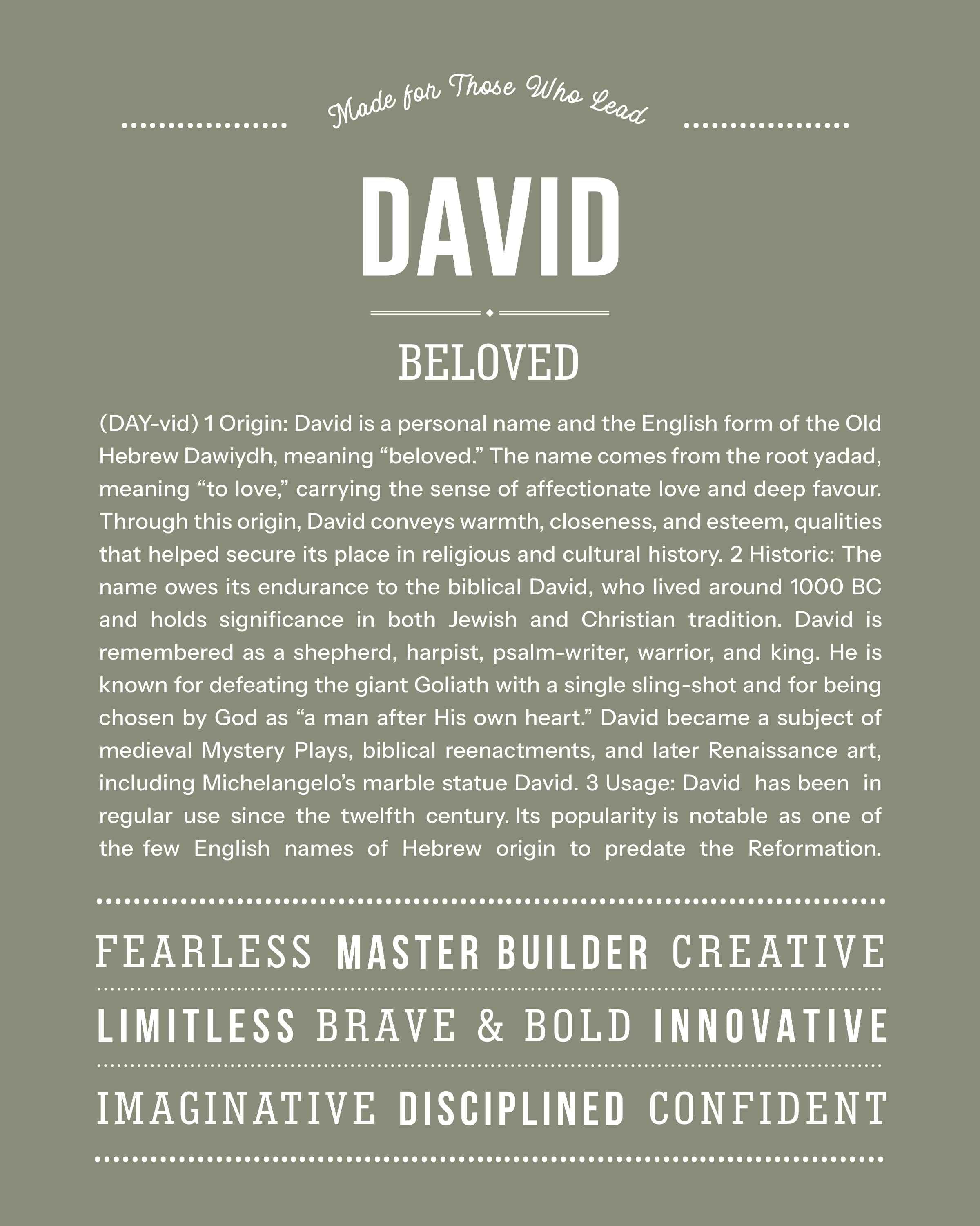 David | Personalised Name Meaning Print – Custom Name Art Gift