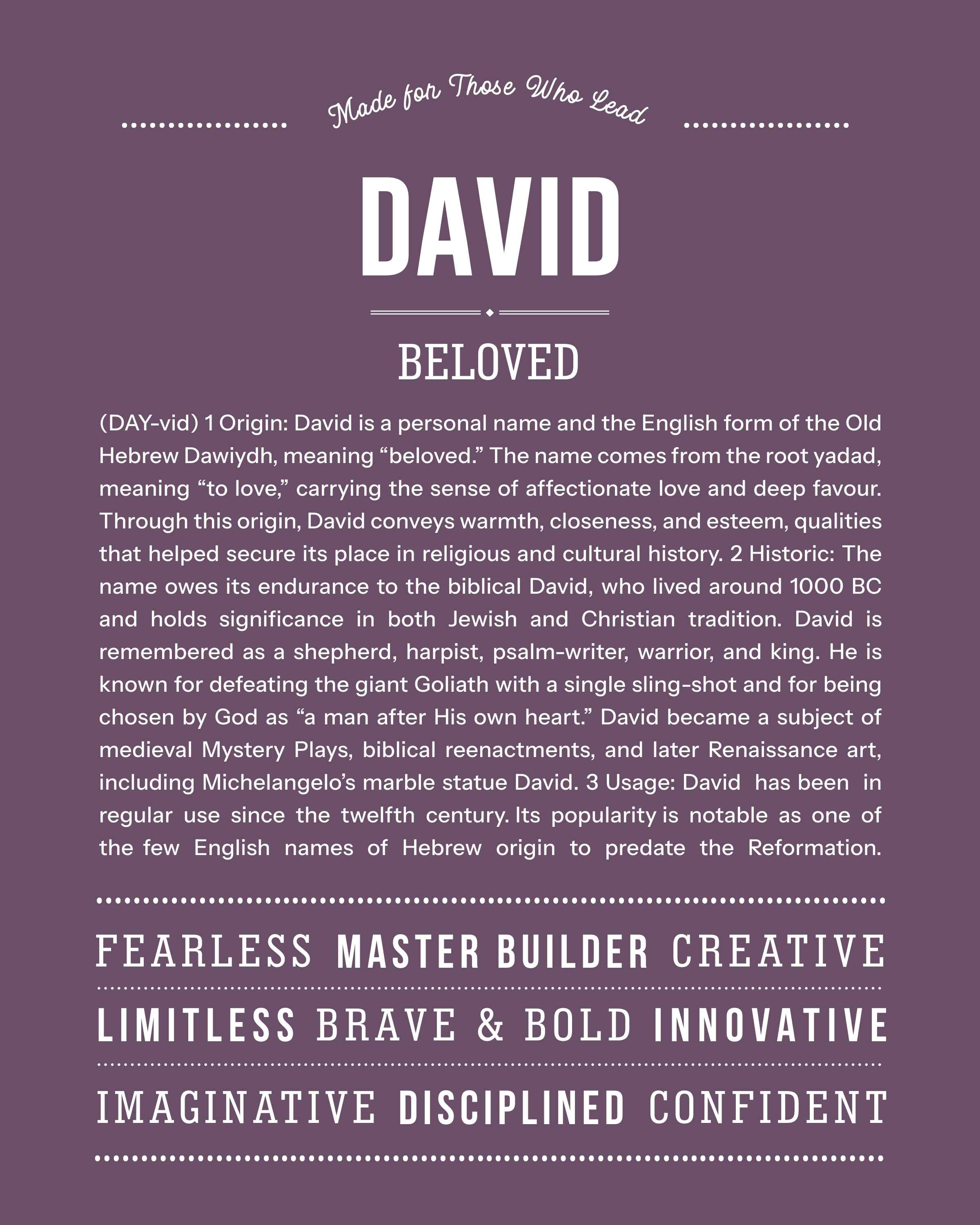 David | Personalised Name Meaning Print – Custom Name Art Gift