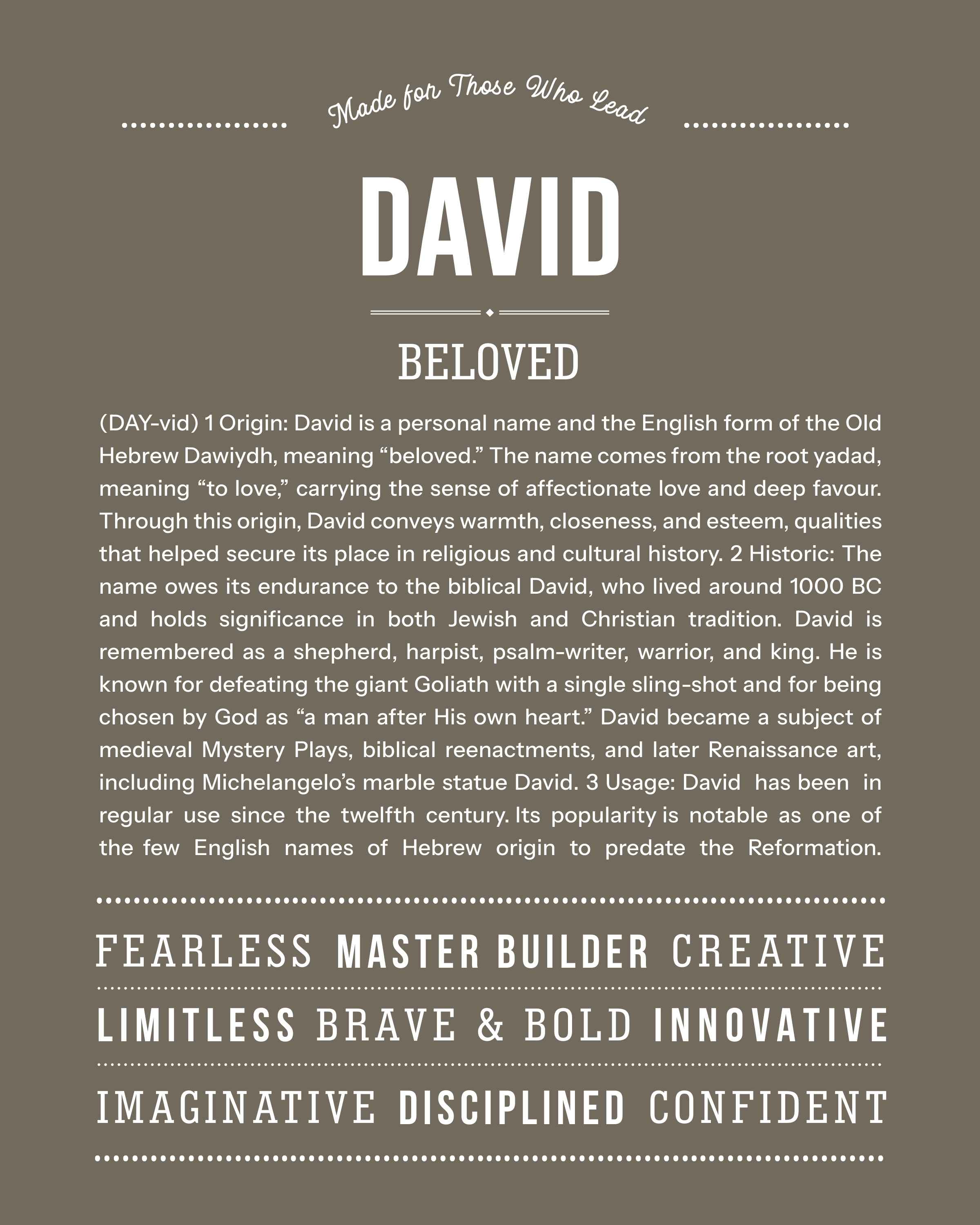 David | Personalised Name Meaning Print – Custom Name Art Gift