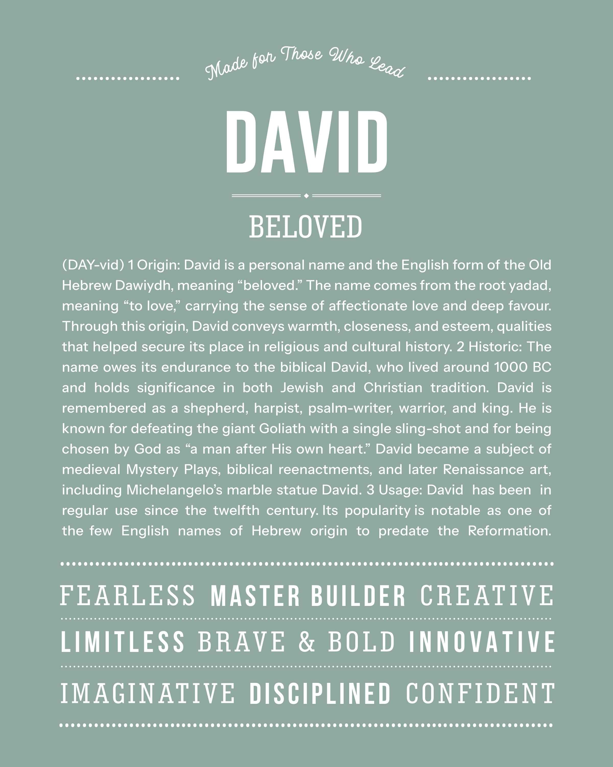 David | Personalised Name Meaning Print – Custom Name Art Gift