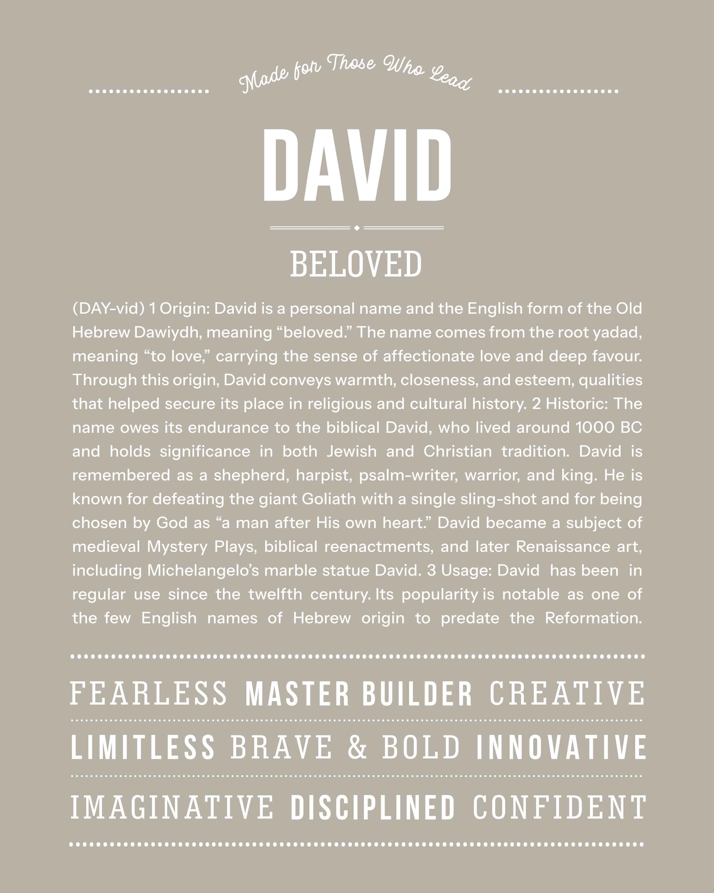David | Personalised Name Meaning Print – Custom Name Art Gift