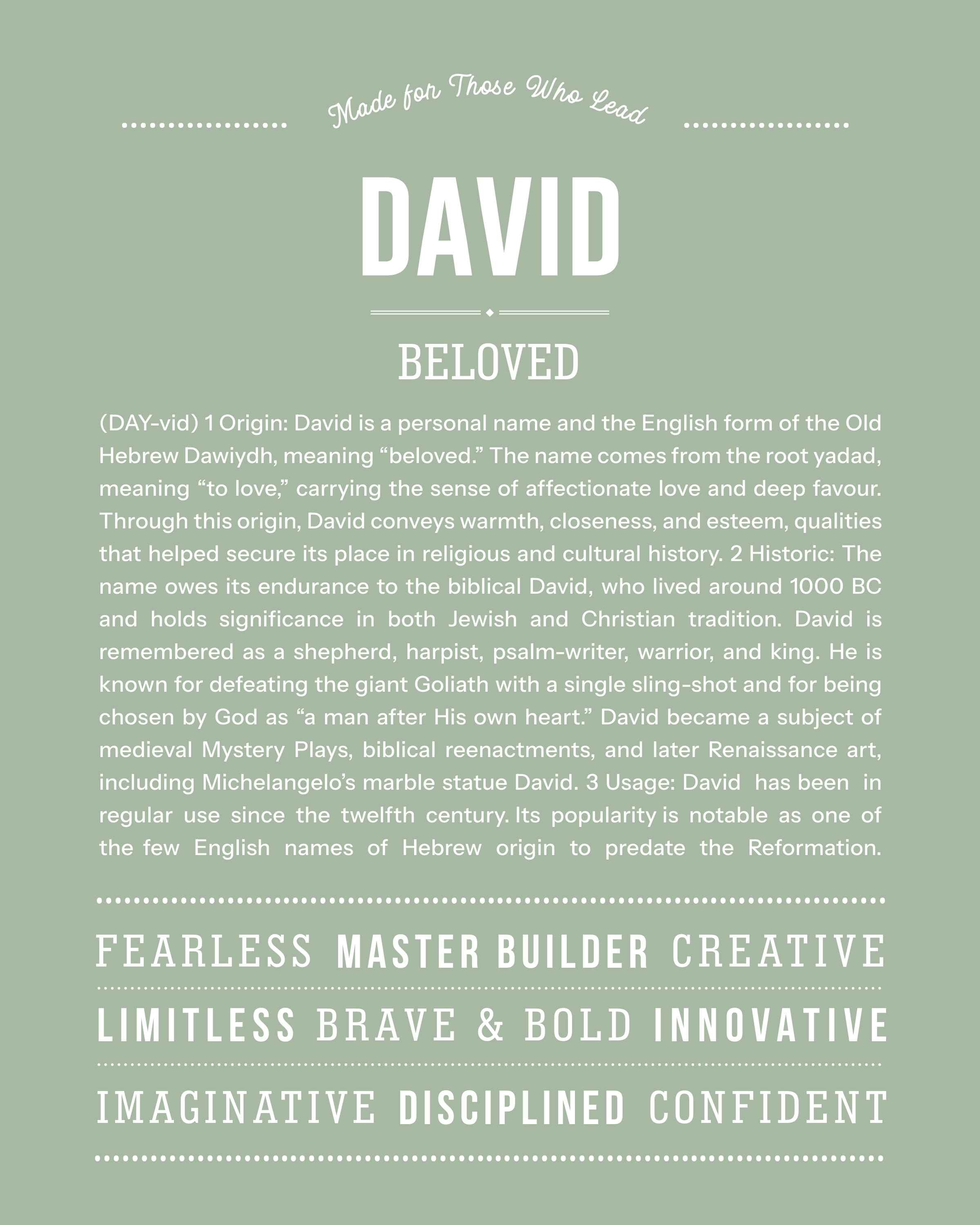 David | Personalised Name Meaning Print – Custom Name Art Gift