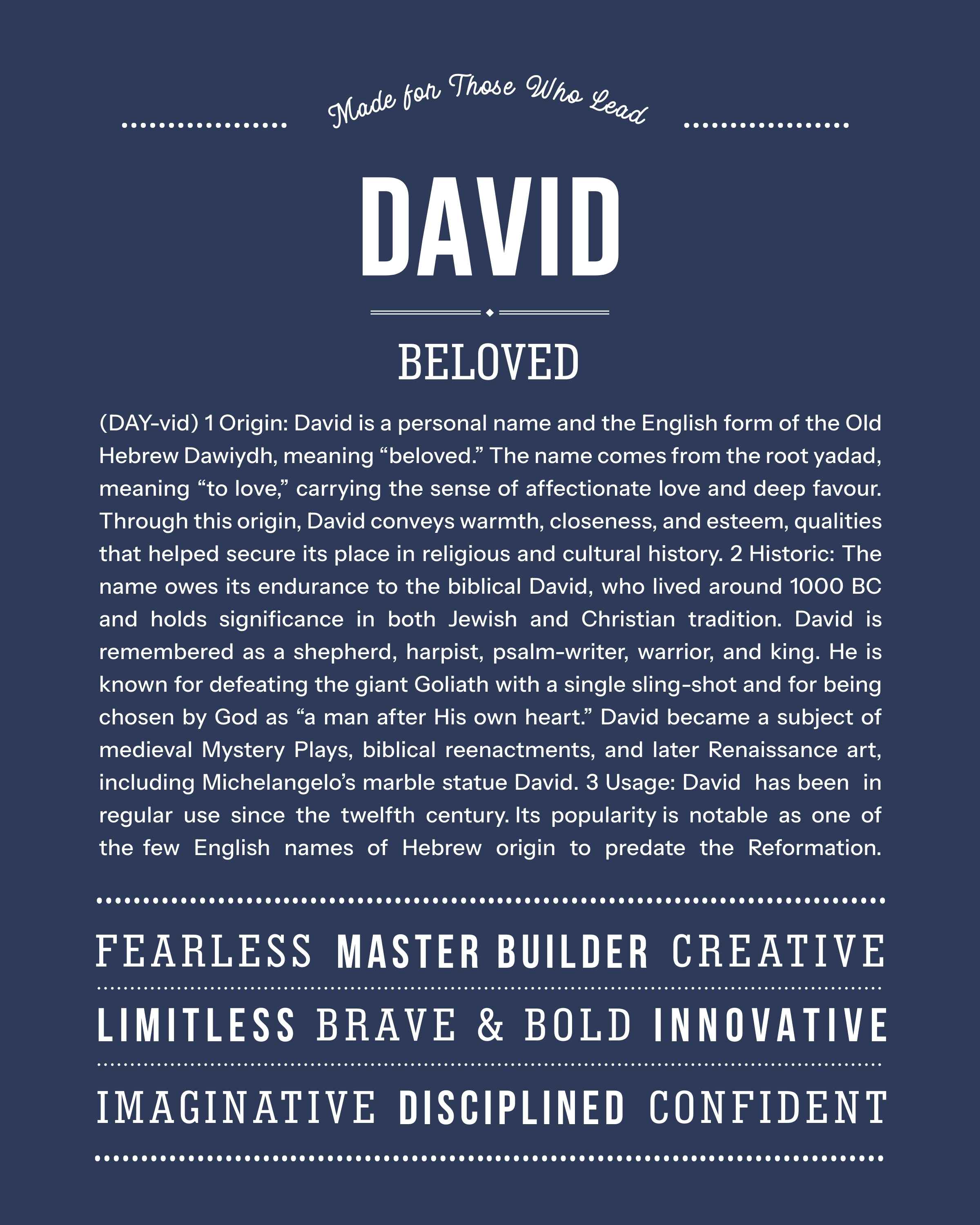 David | Personalised Name Meaning Print – Custom Name Art Gift