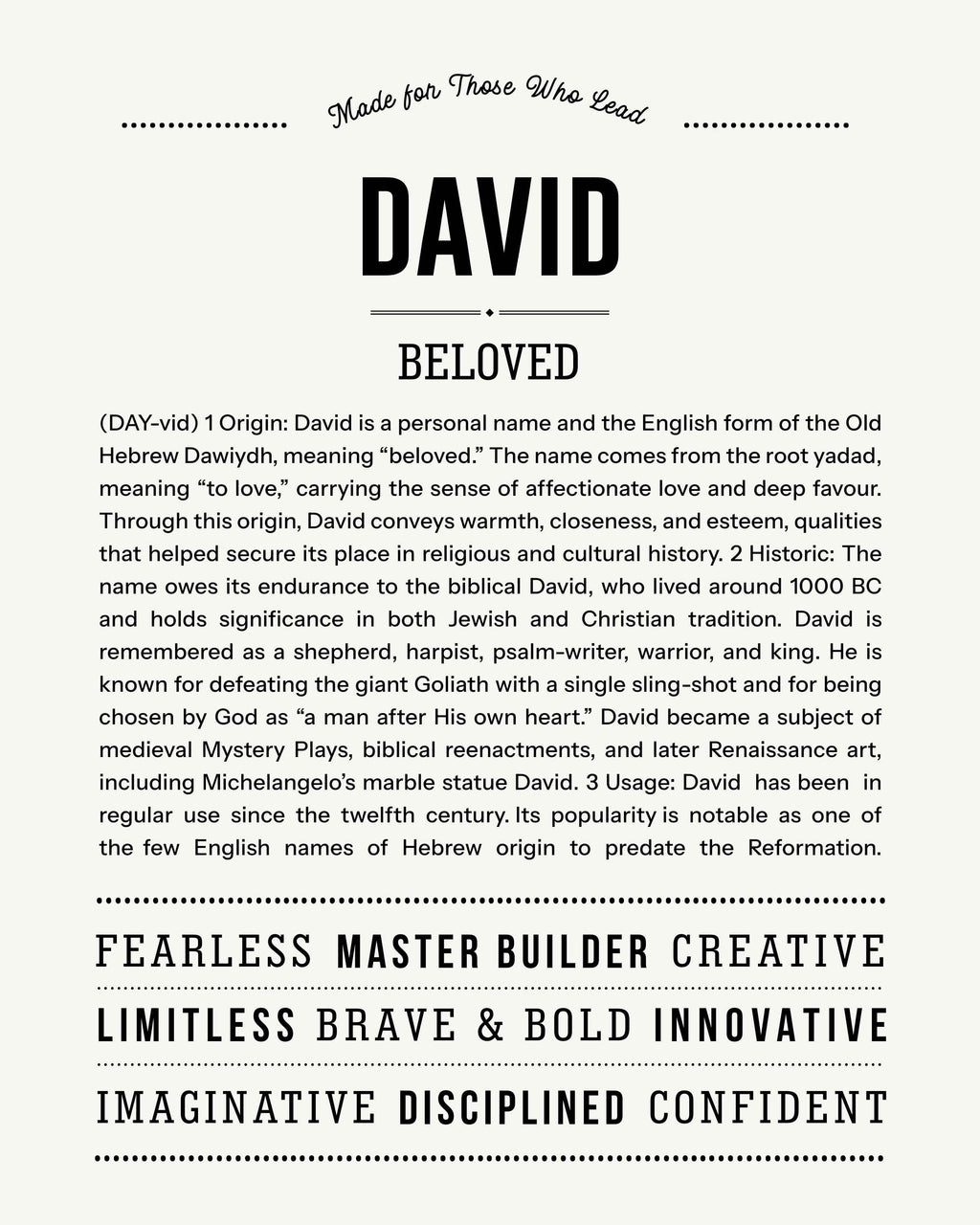 David | Personalised Name Meaning Print – Custom Name Art Gift