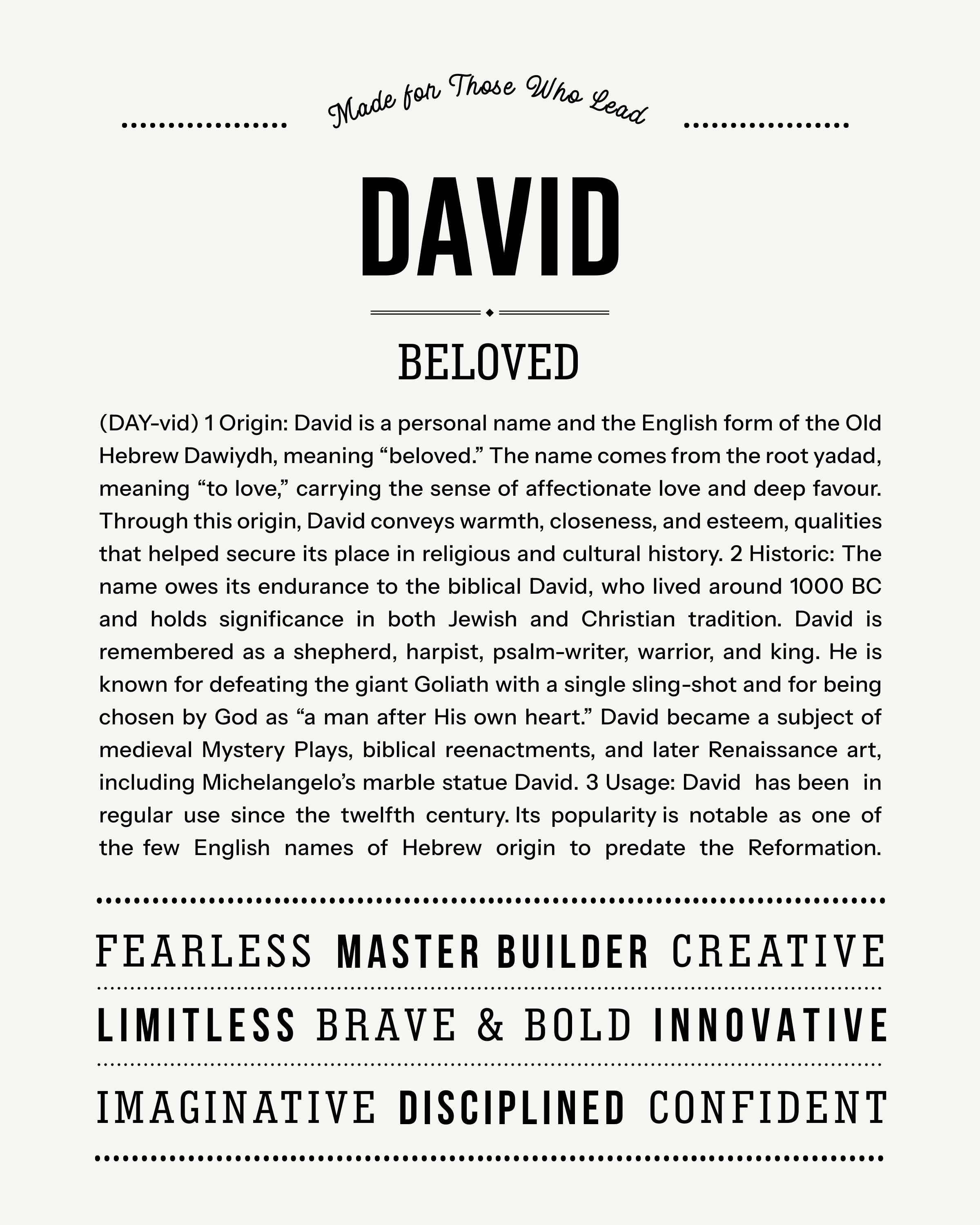David | Personalised Name Meaning Print – Custom Name Art Gift