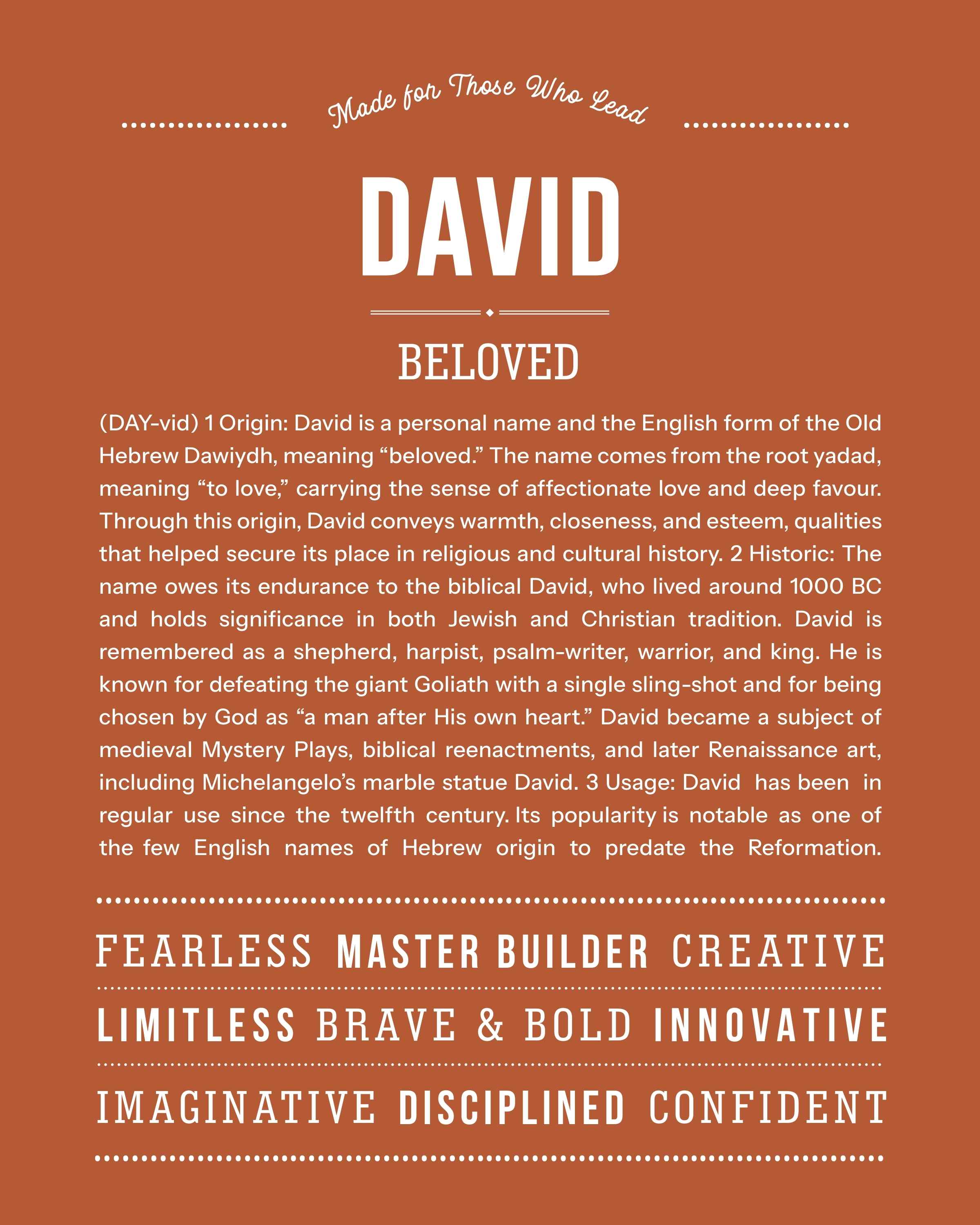 David | Personalised Name Meaning Print – Custom Name Art Gift