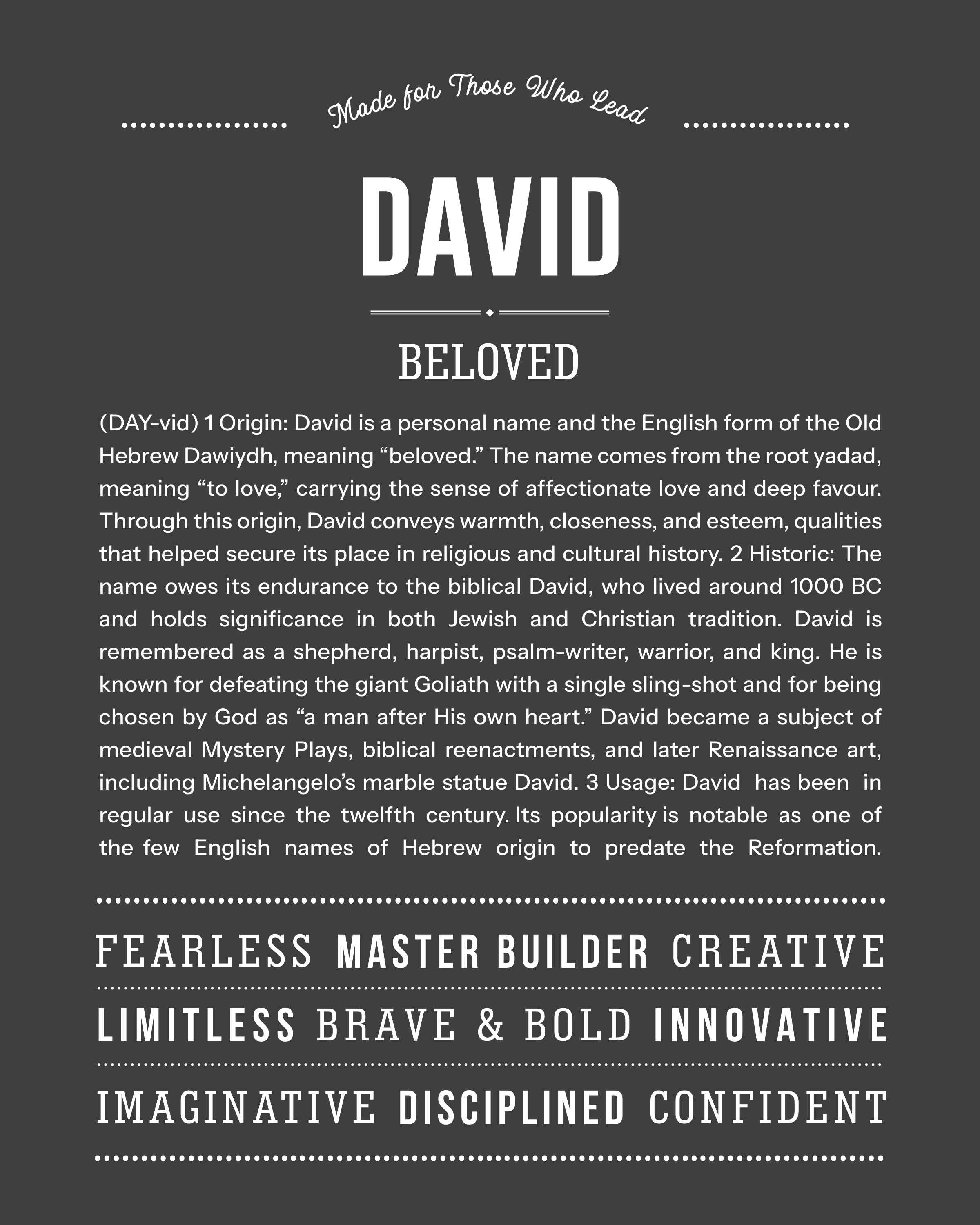 David | Personalised Name Meaning Print – Custom Name Art Gift