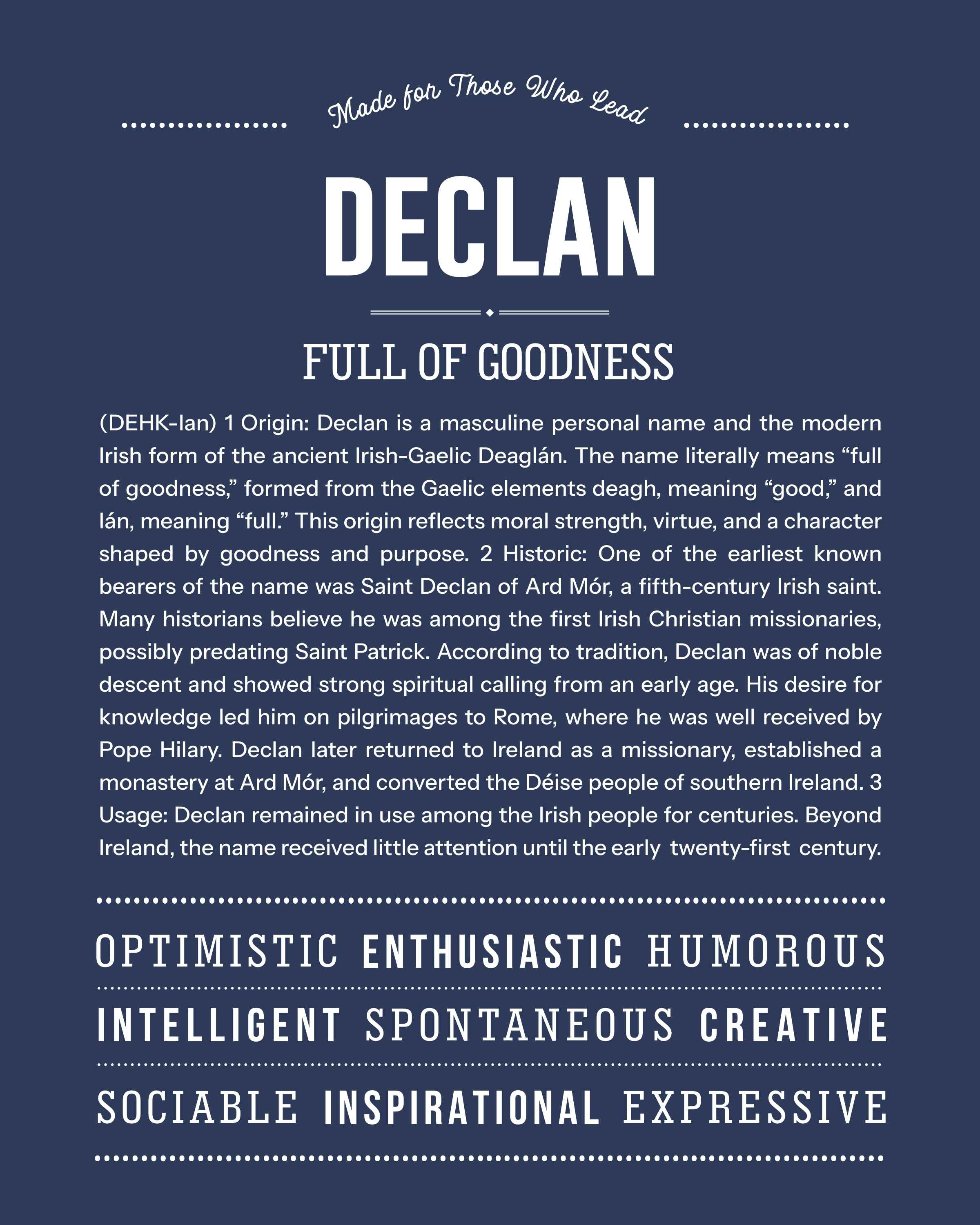 Declan | Personalised Name Meaning Print – Custom Name Art Gift