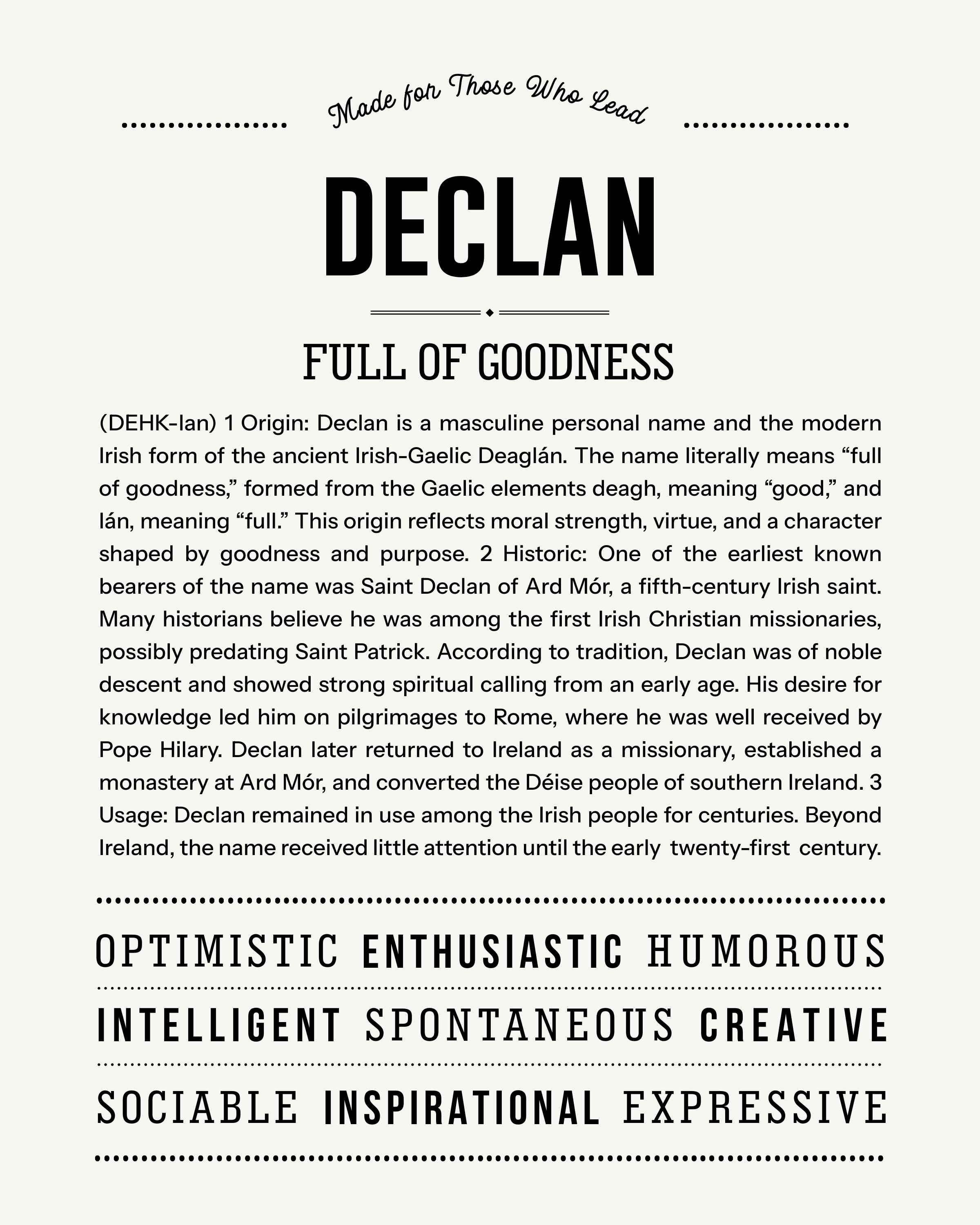 Declan | Personalised Name Meaning Print – Custom Name Art Gift
