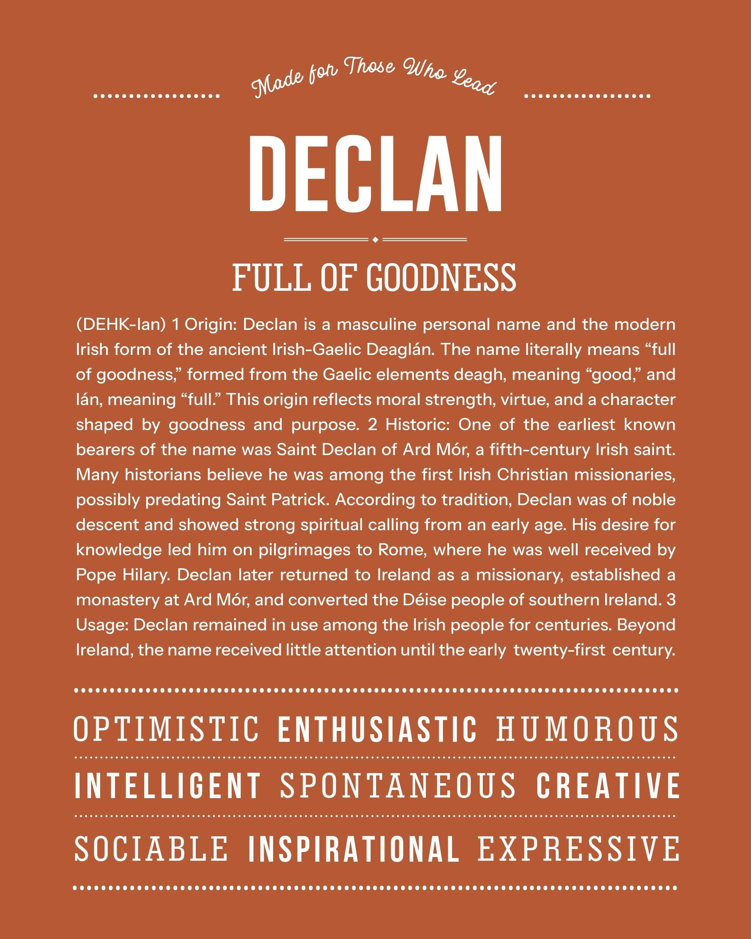 Declan | Personalised Name Meaning Print – Custom Name Art Gift