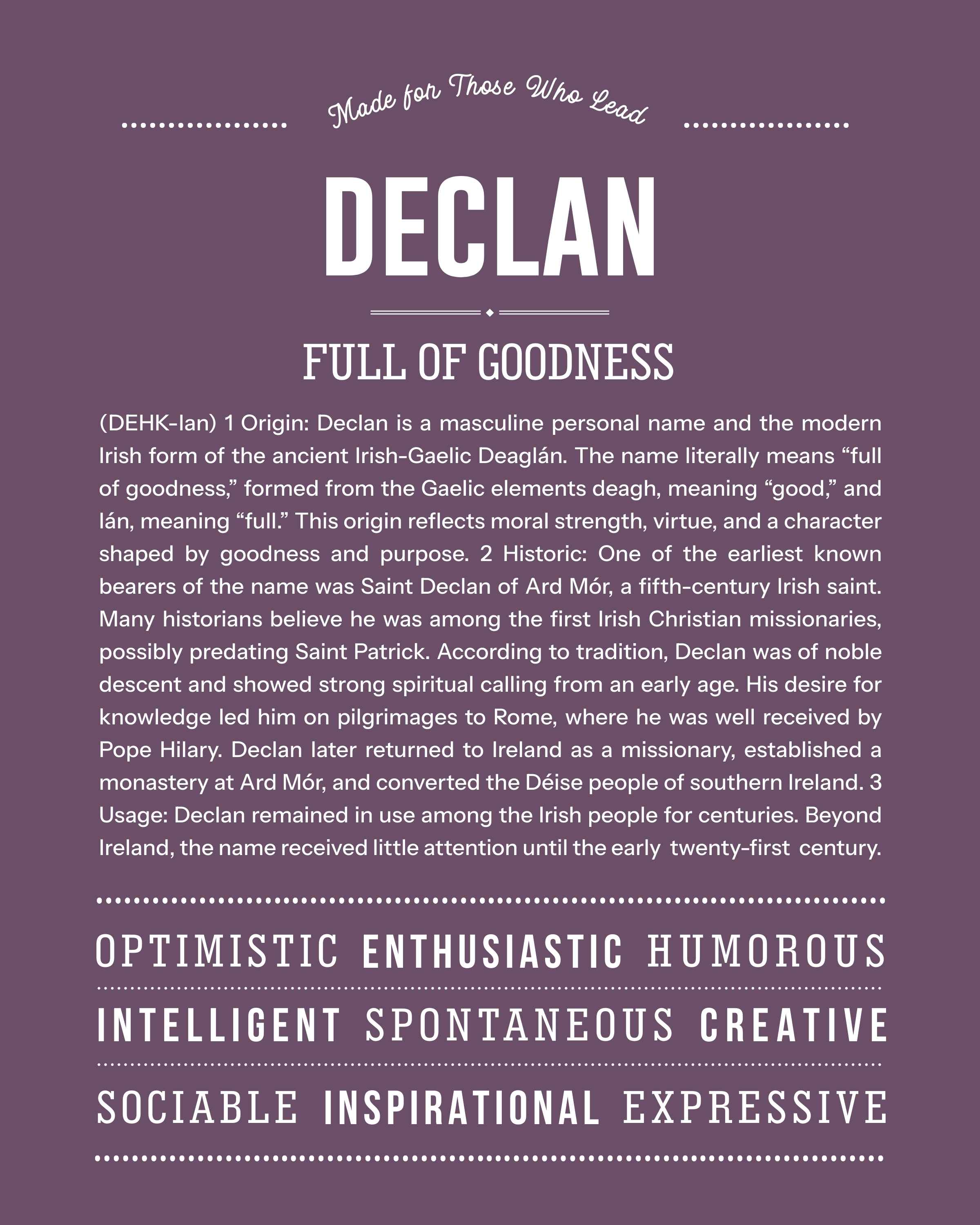 Declan | Personalised Name Meaning Print – Custom Name Art Gift