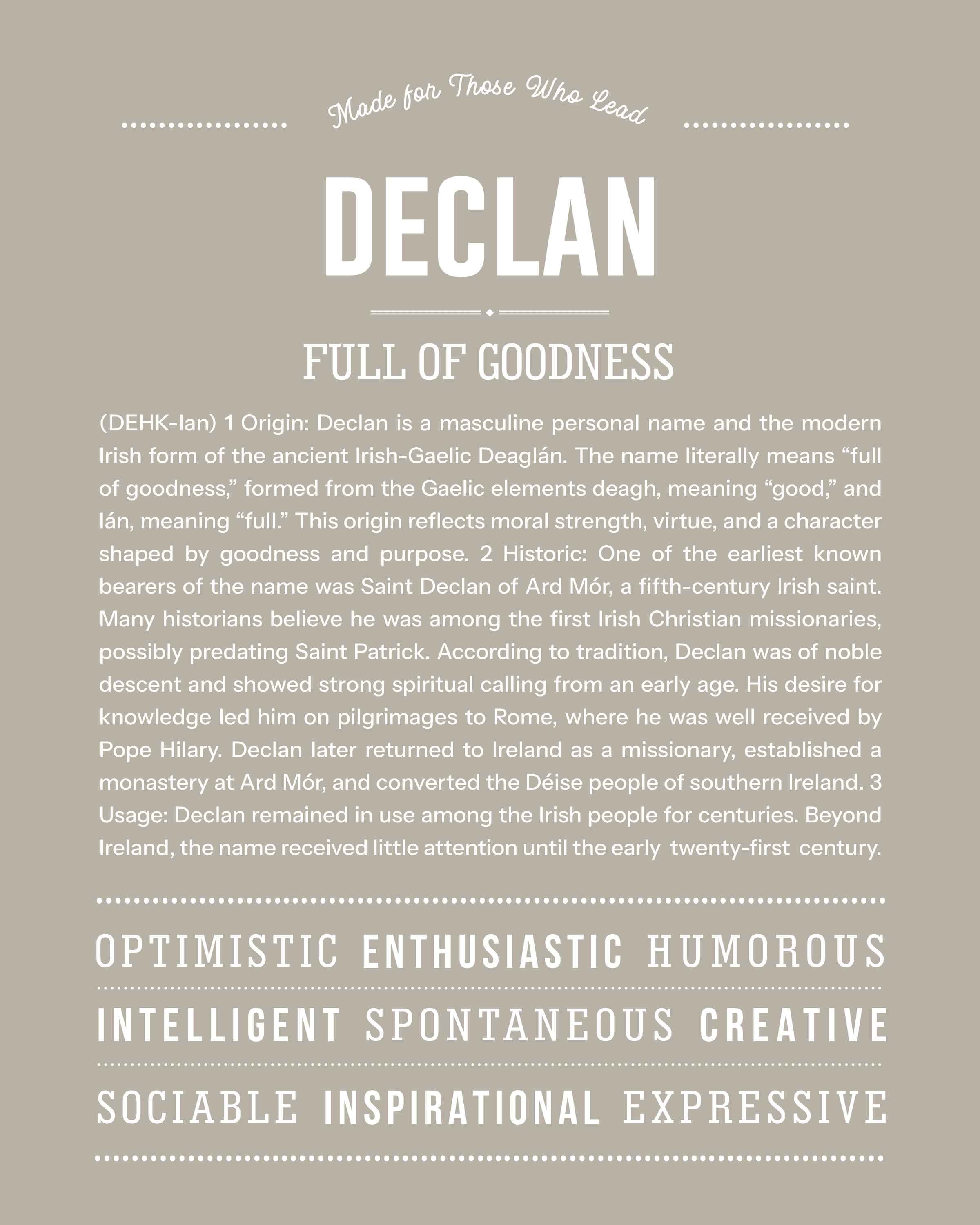 Declan | Personalised Name Meaning Print – Custom Name Art Gift