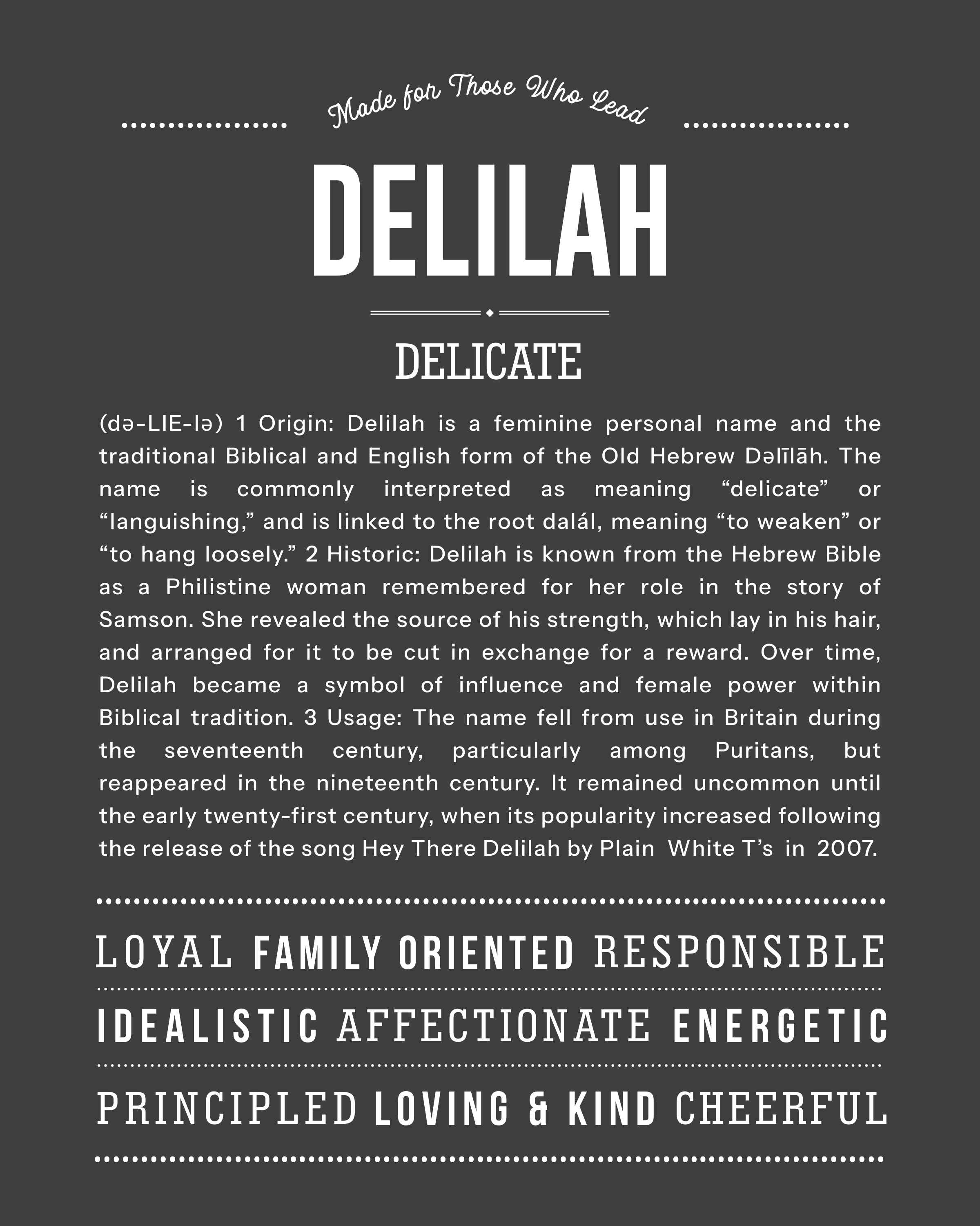 Delilah | Personalised Name Meaning Print – Custom Name Art Gift