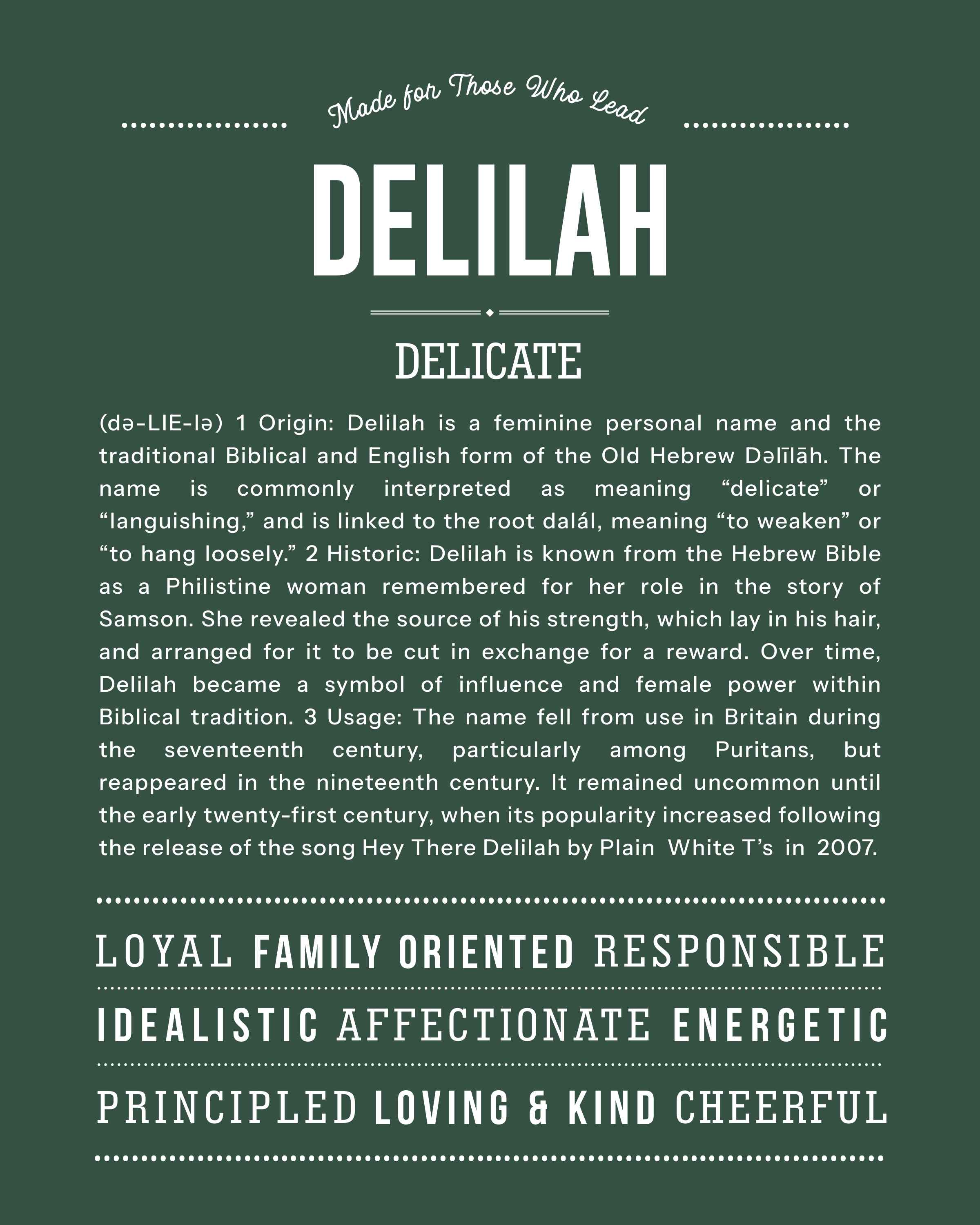 Delilah | Personalised Name Meaning Print – Custom Name Art Gift