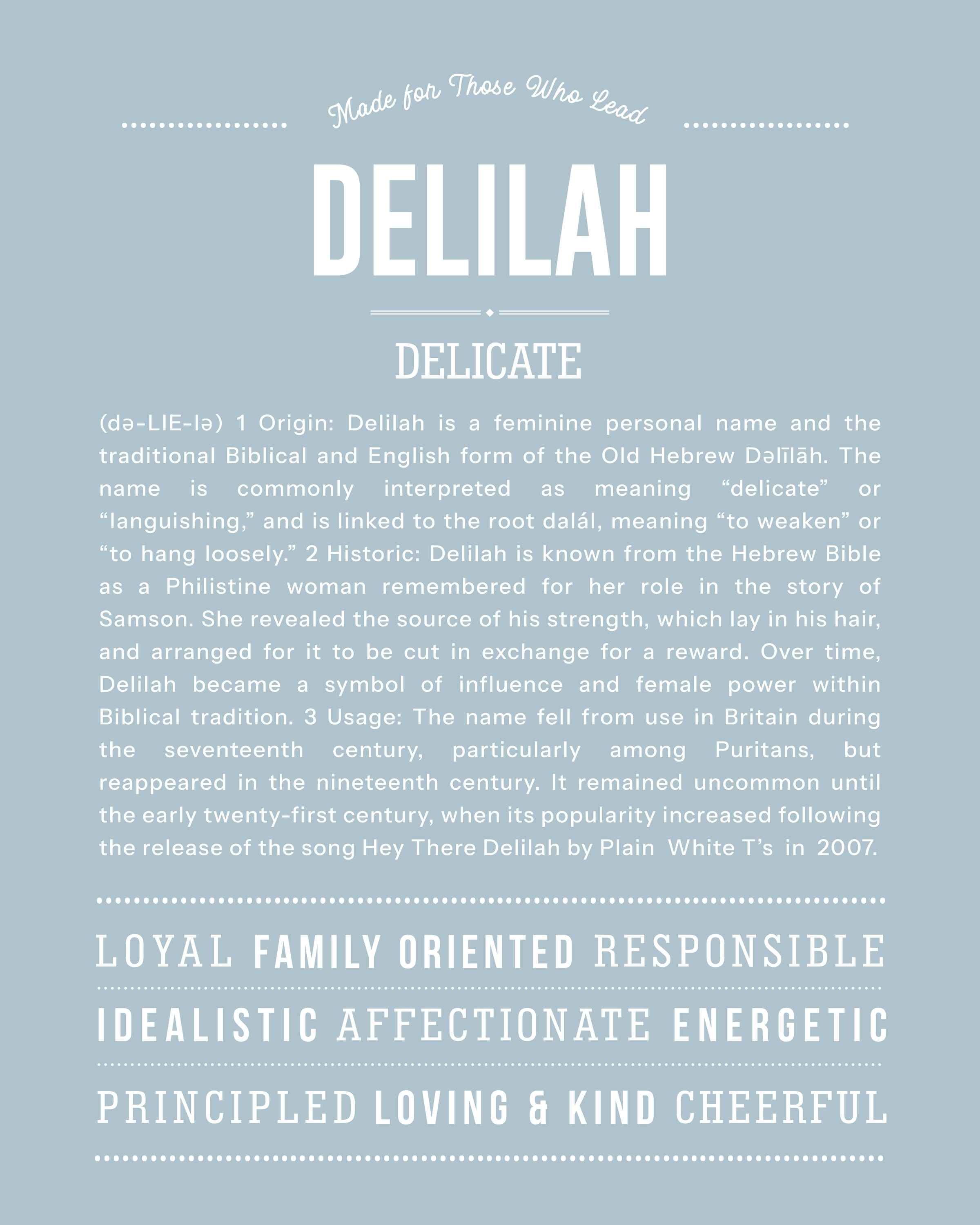 Delilah | Personalised Name Meaning Print – Custom Name Art Gift