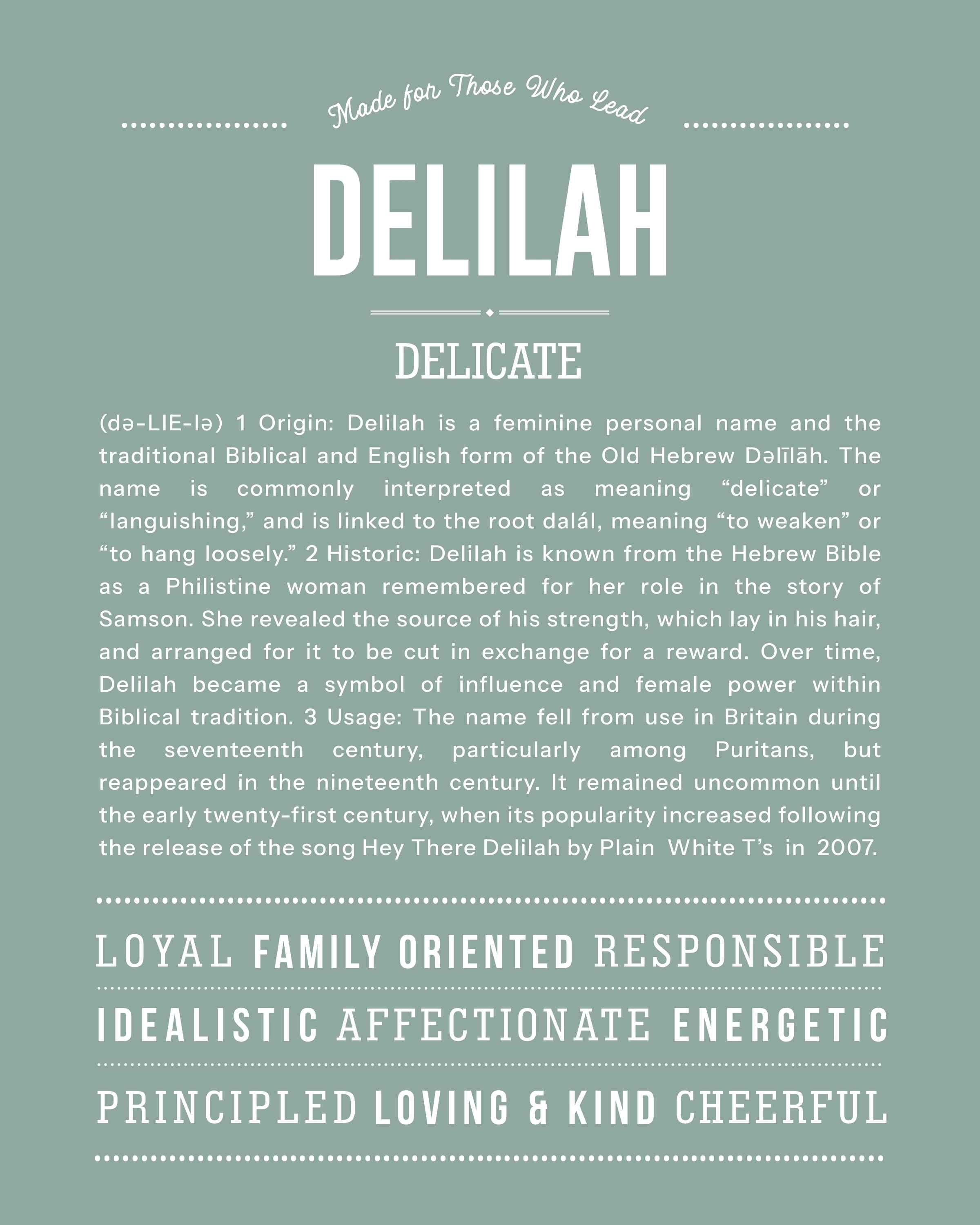 Delilah | Personalised Name Meaning Print – Custom Name Art Gift