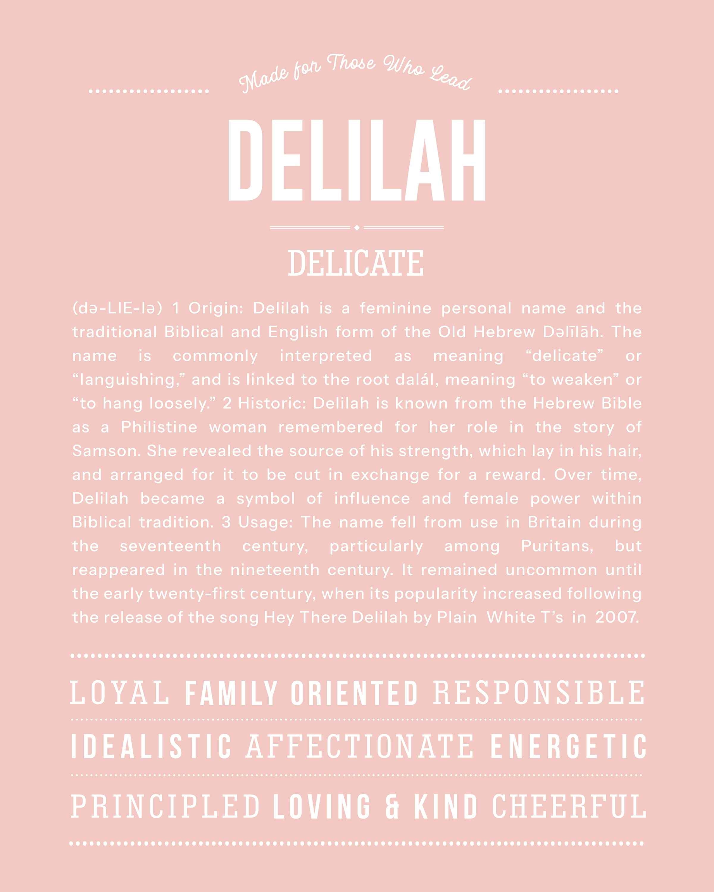 Delilah | Personalised Name Meaning Print – Custom Name Art Gift
