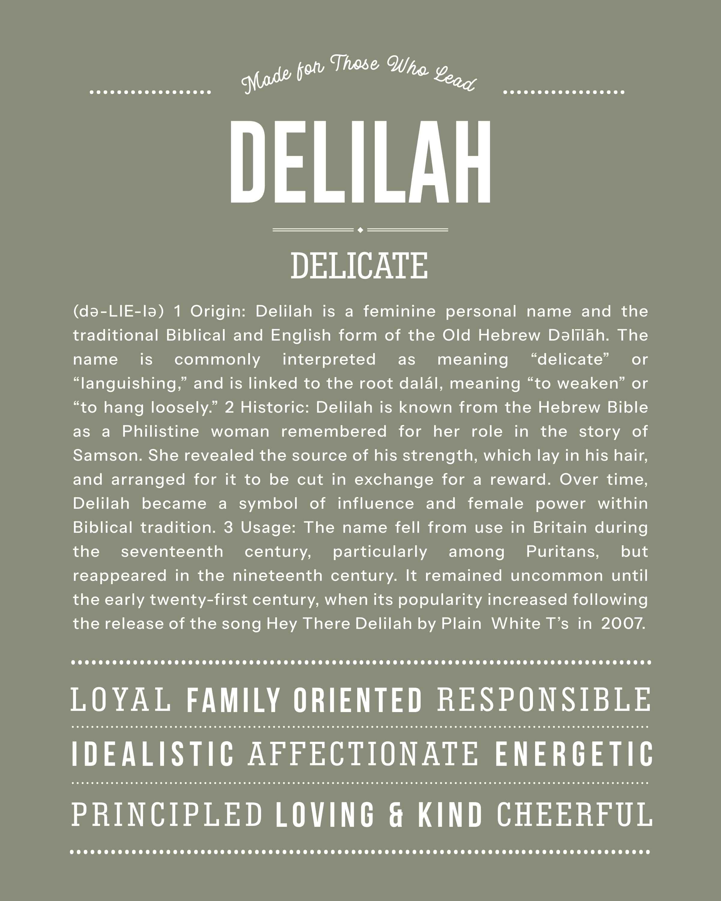 Delilah | Personalised Name Meaning Print – Custom Name Art Gift