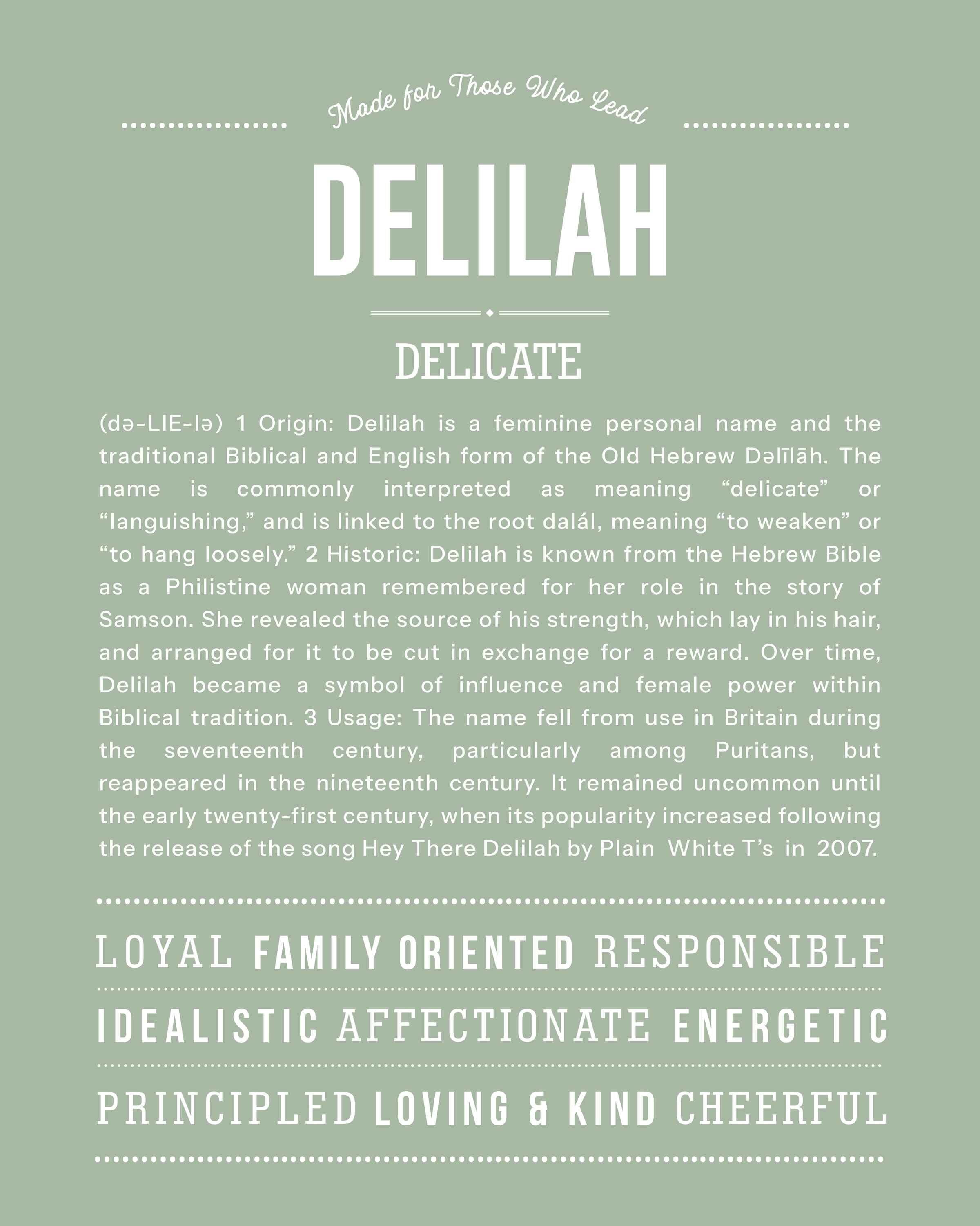 Delilah | Personalised Name Meaning Print – Custom Name Art Gift