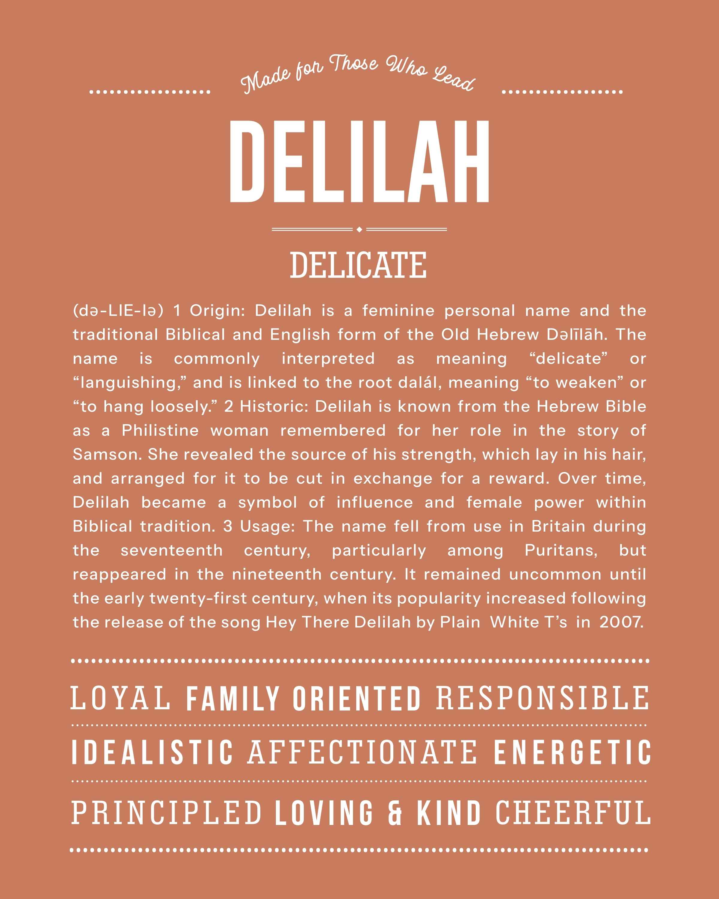Delilah | Personalised Name Meaning Print – Custom Name Art Gift