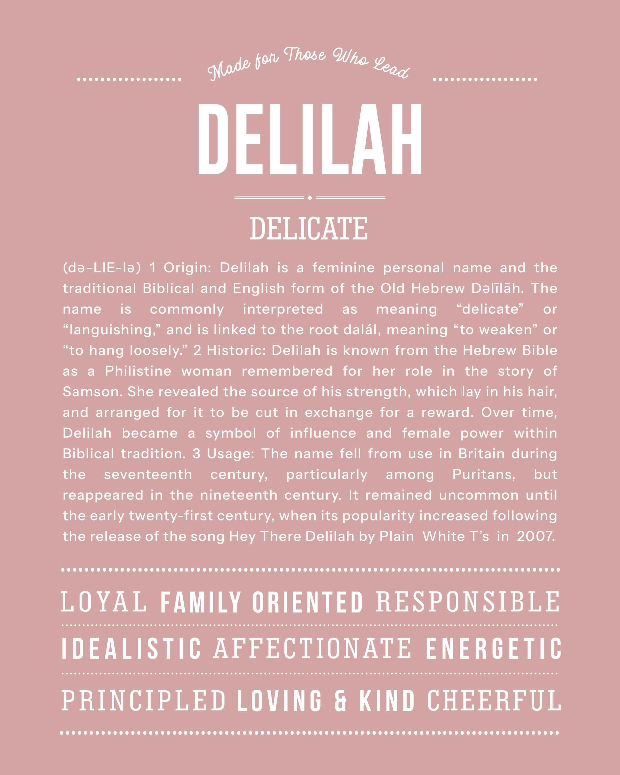 Delilah | Personalised Name Meaning Print – Custom Name Art Gift