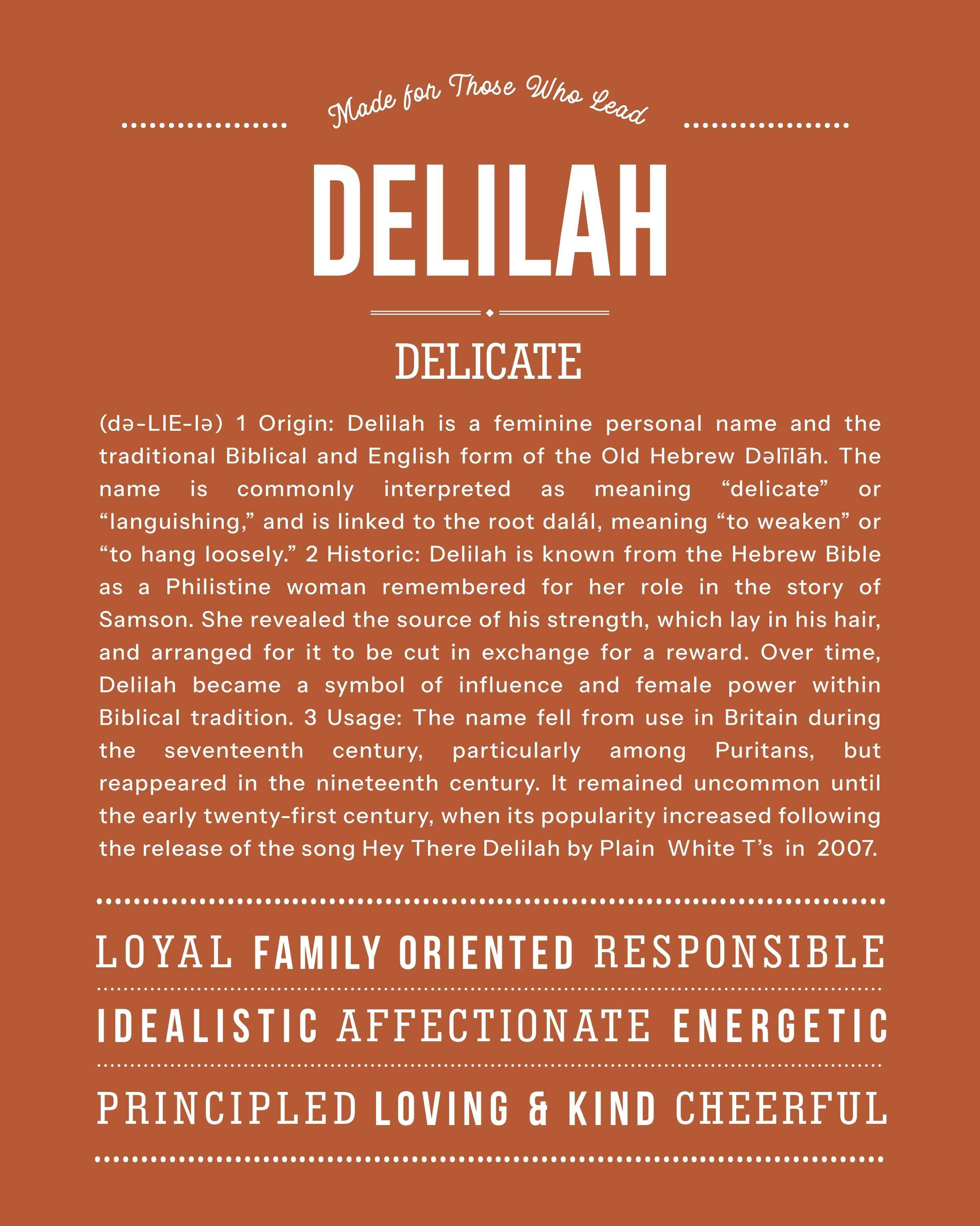 Delilah | Personalised Name Meaning Print – Custom Name Art Gift