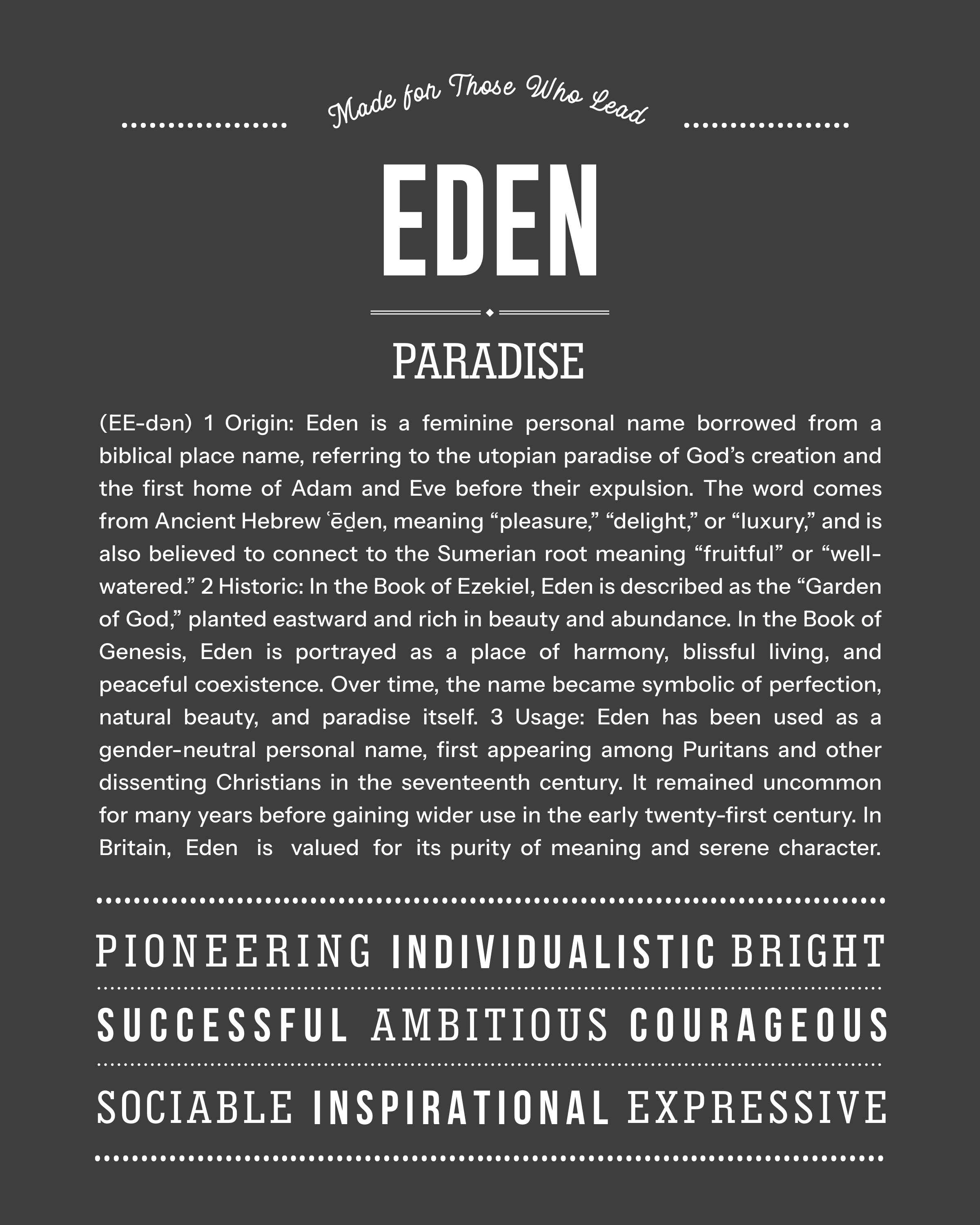 Eden (female) | Personalised Name Meaning Print – Custom Name Art Gift