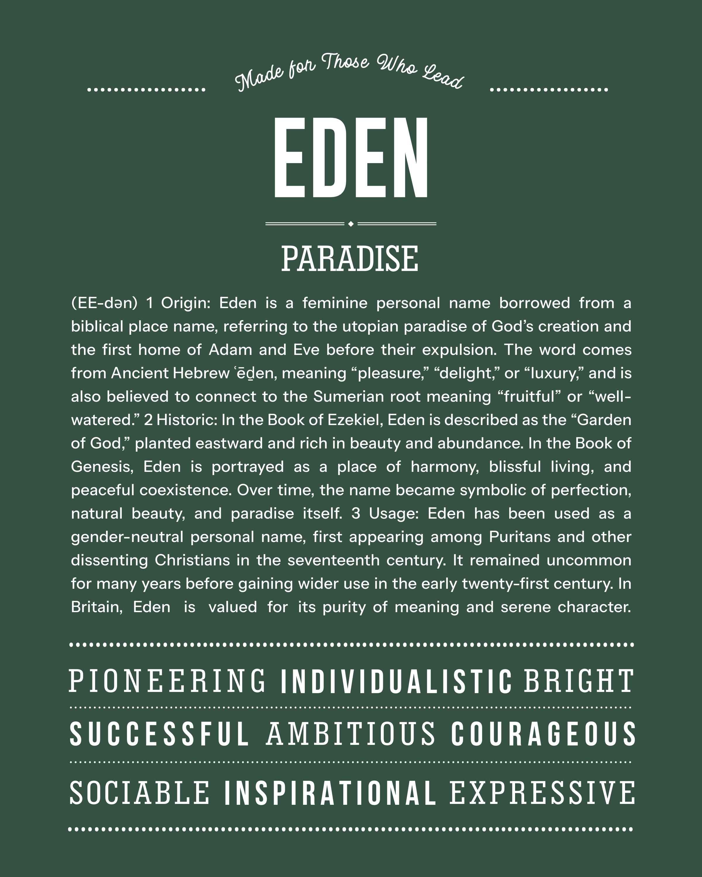 Eden (female) | Personalised Name Meaning Print – Custom Name Art Gift