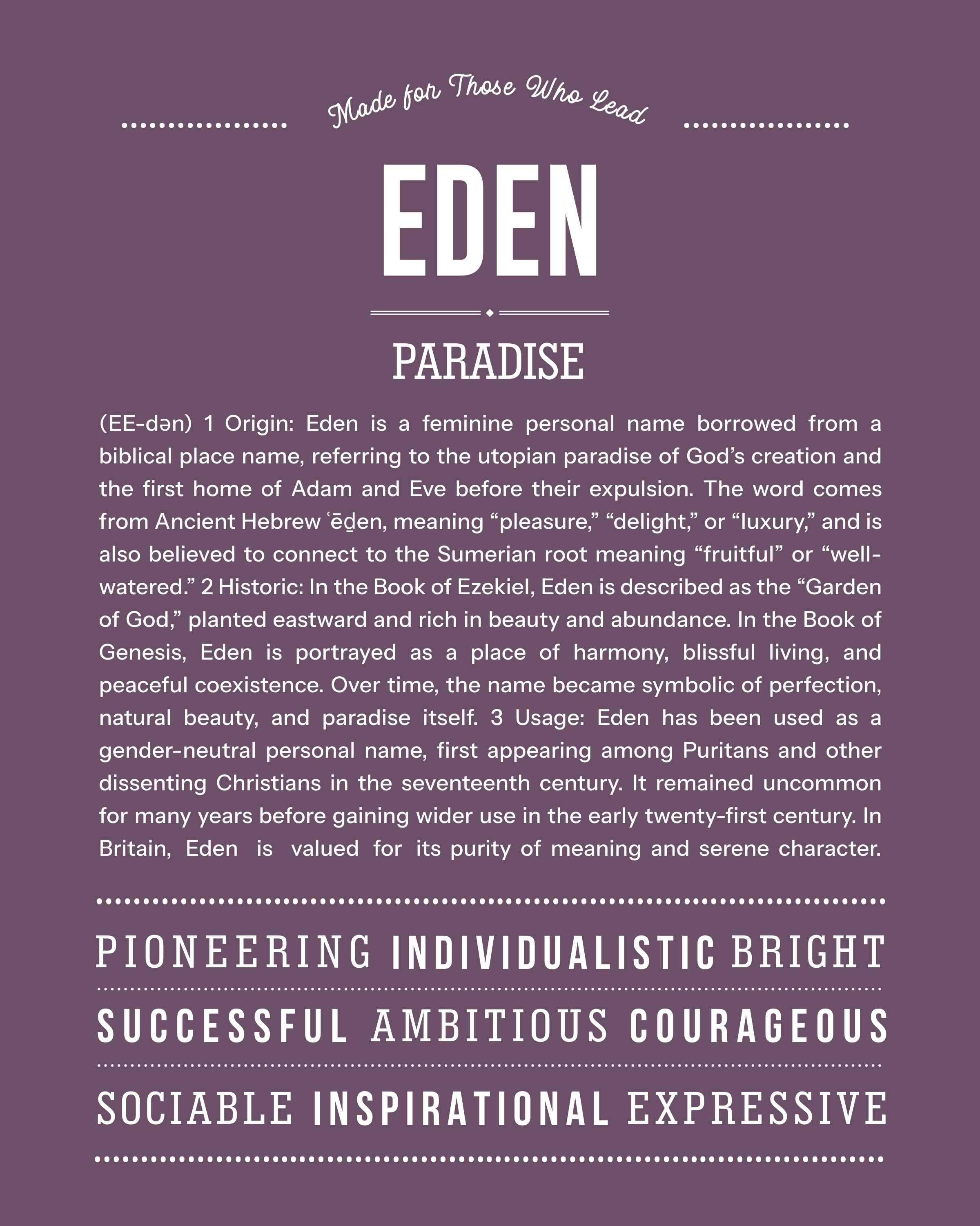 Eden (female) | Personalised Name Meaning Print – Custom Name Art Gift