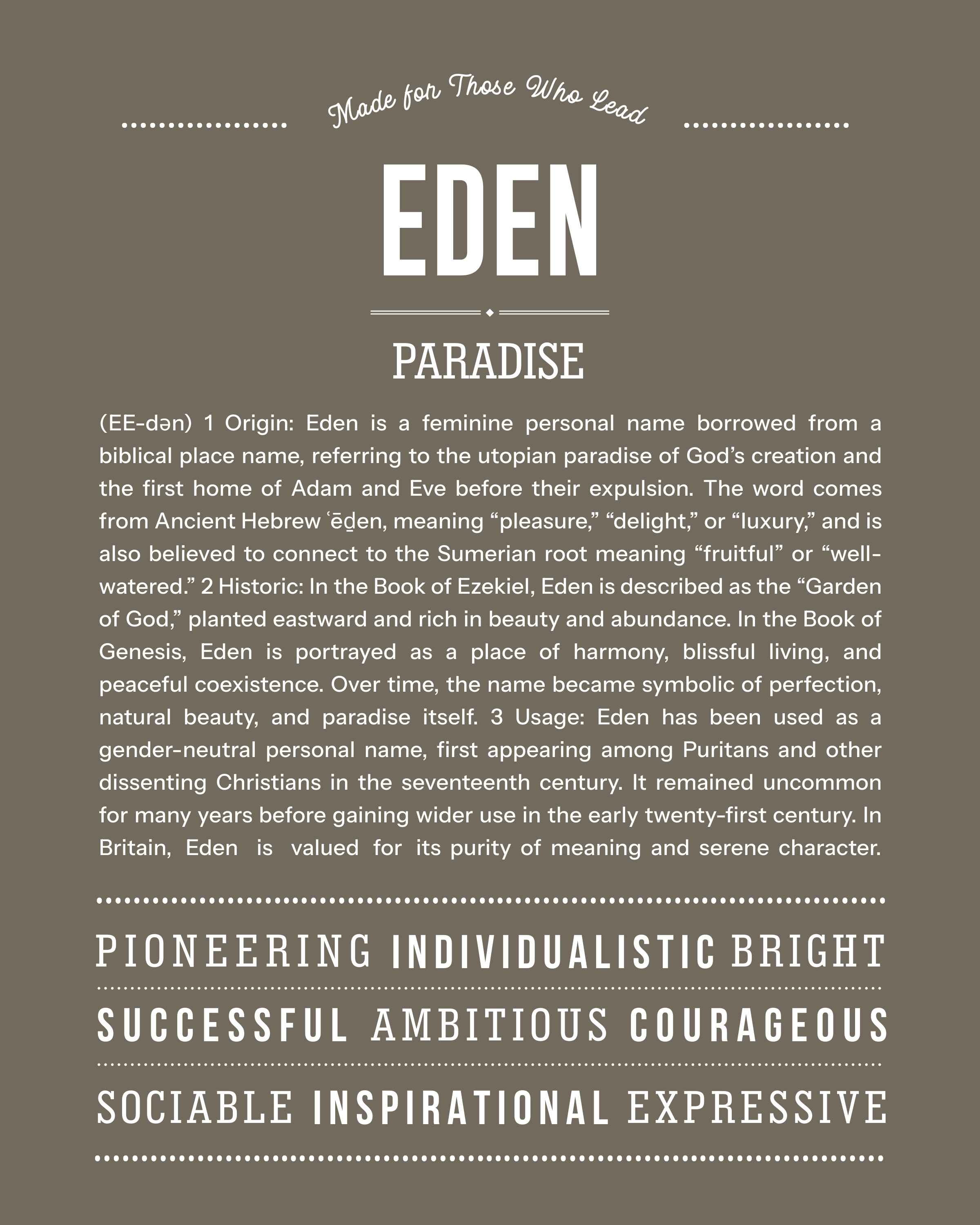 Eden (female) | Personalised Name Meaning Print – Custom Name Art Gift