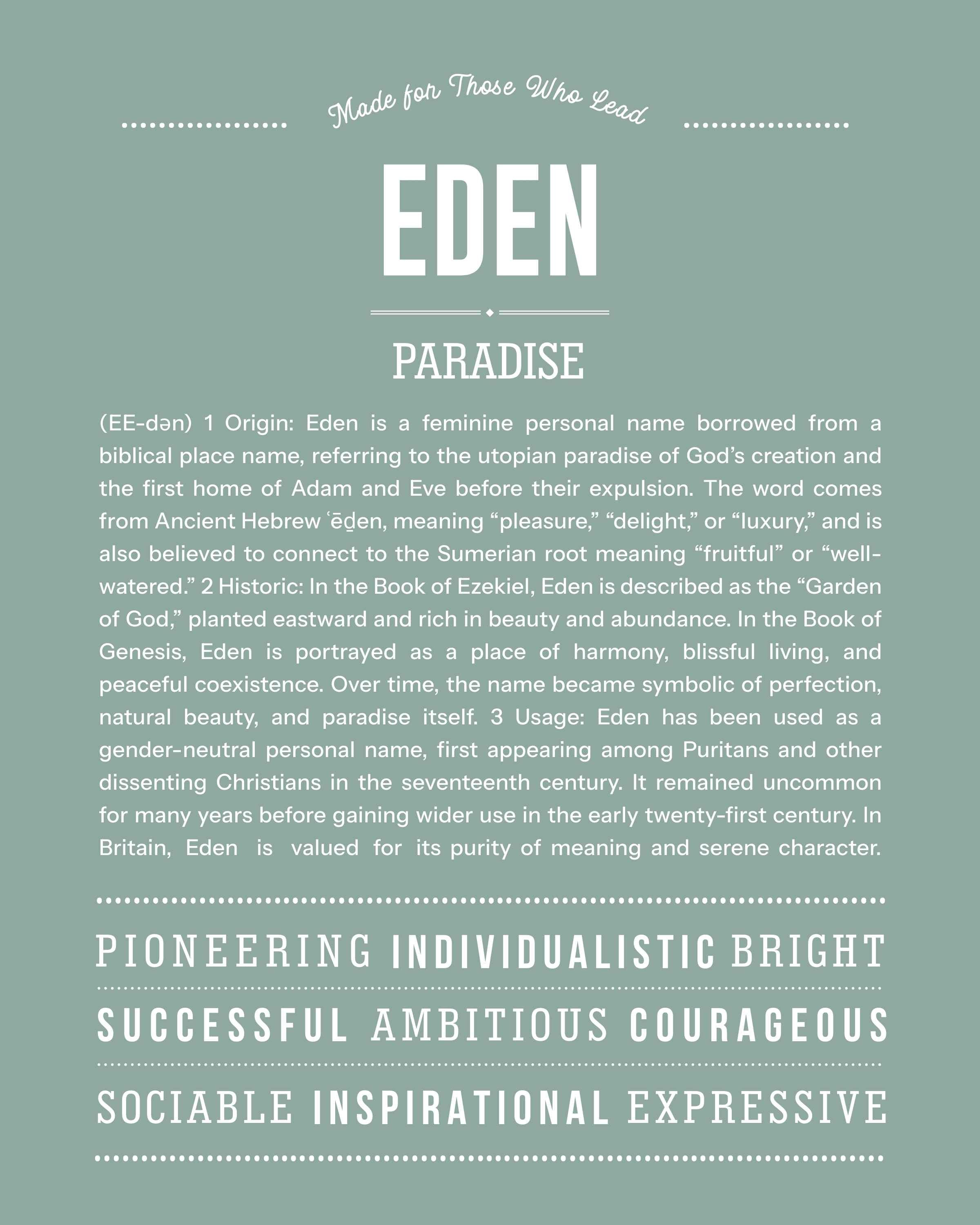 Eden (female) | Personalised Name Meaning Print – Custom Name Art Gift