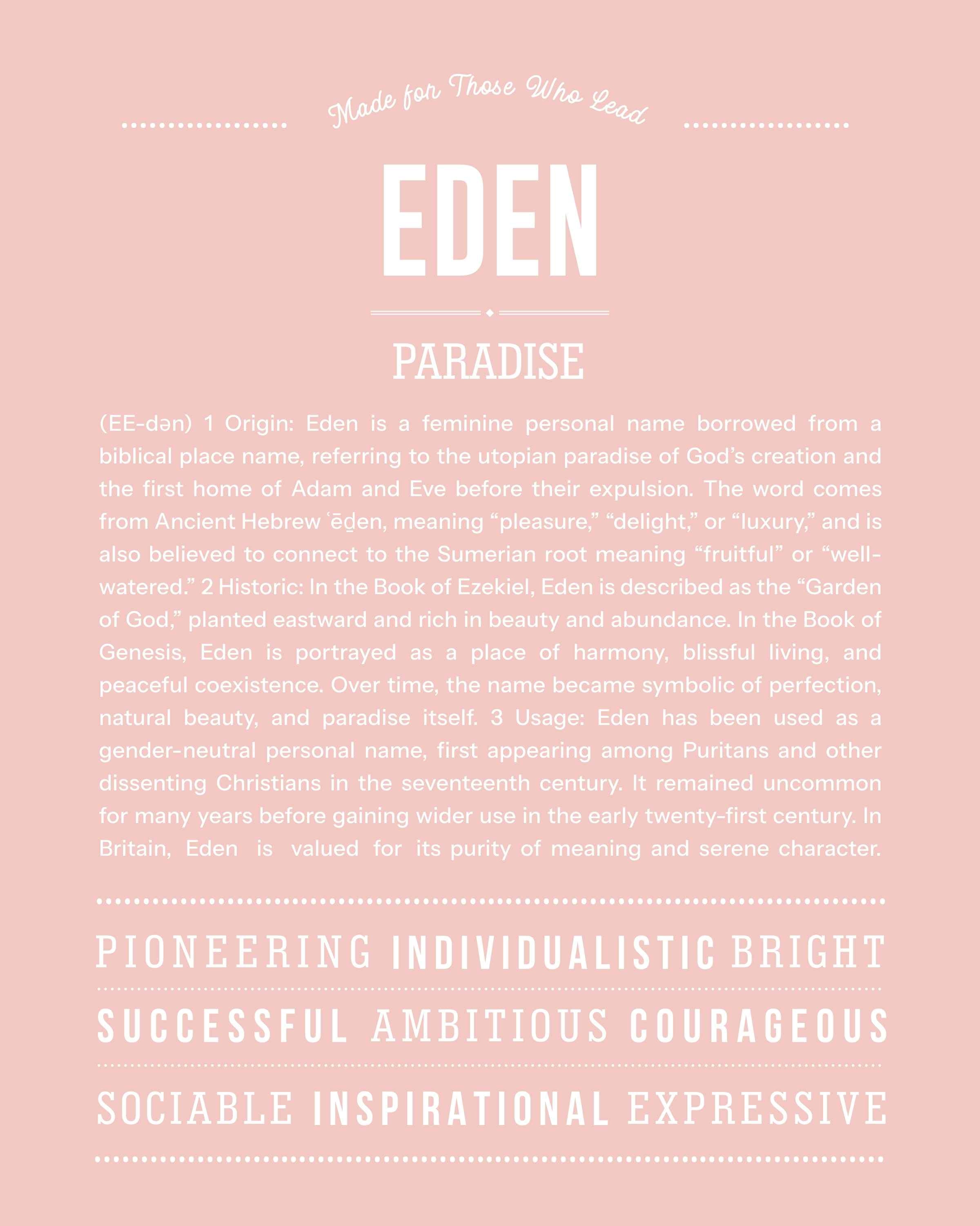 Eden (female) | Personalised Name Meaning Print – Custom Name Art Gift