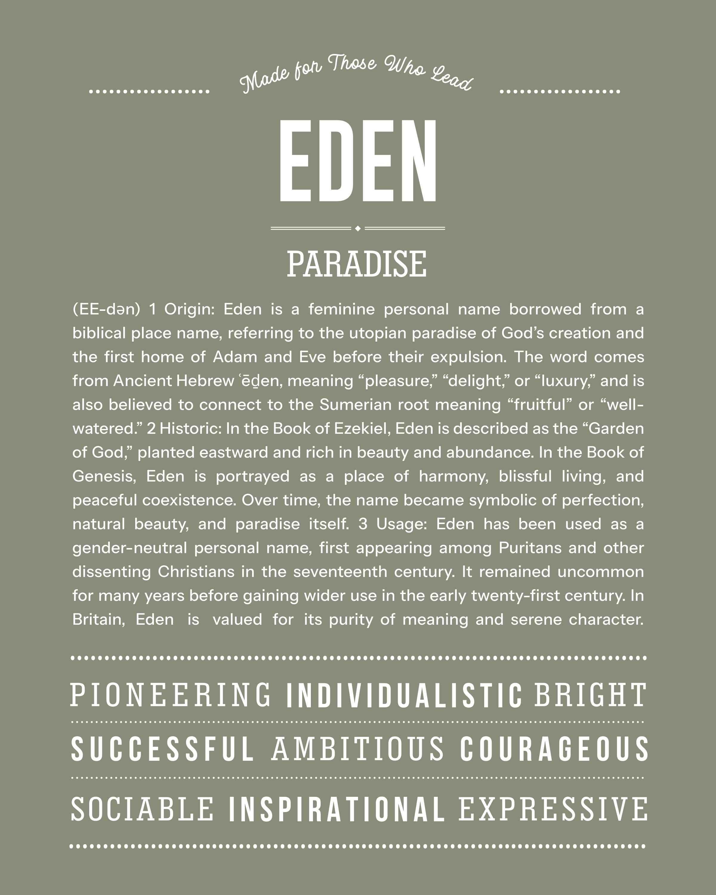 Eden (female) | Personalised Name Meaning Print – Custom Name Art Gift