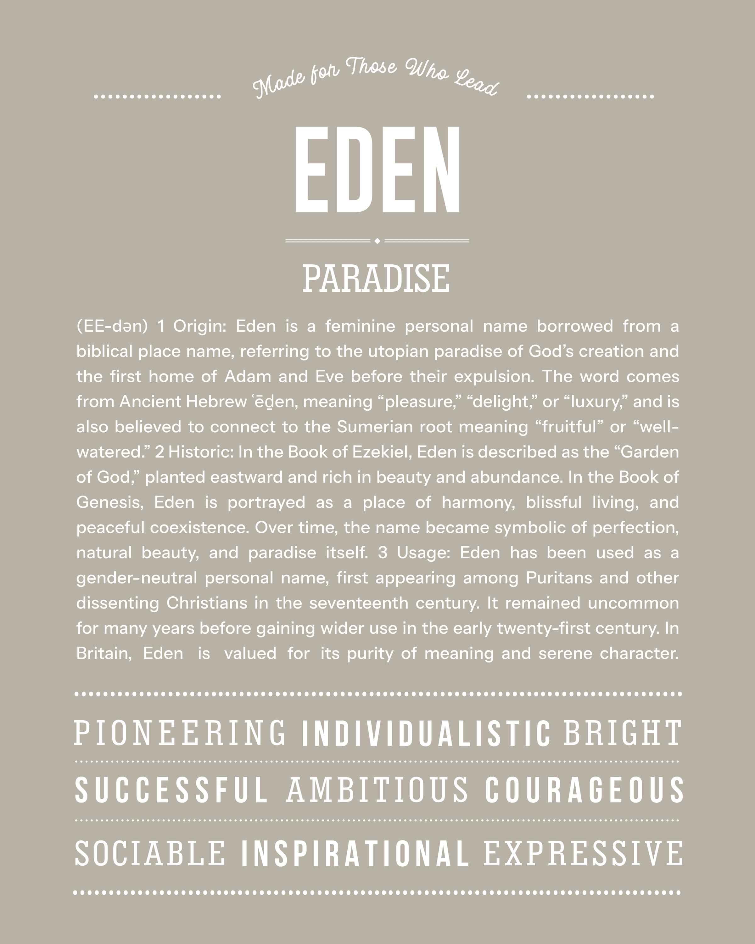 Eden (female) | Personalised Name Meaning Print – Custom Name Art Gift