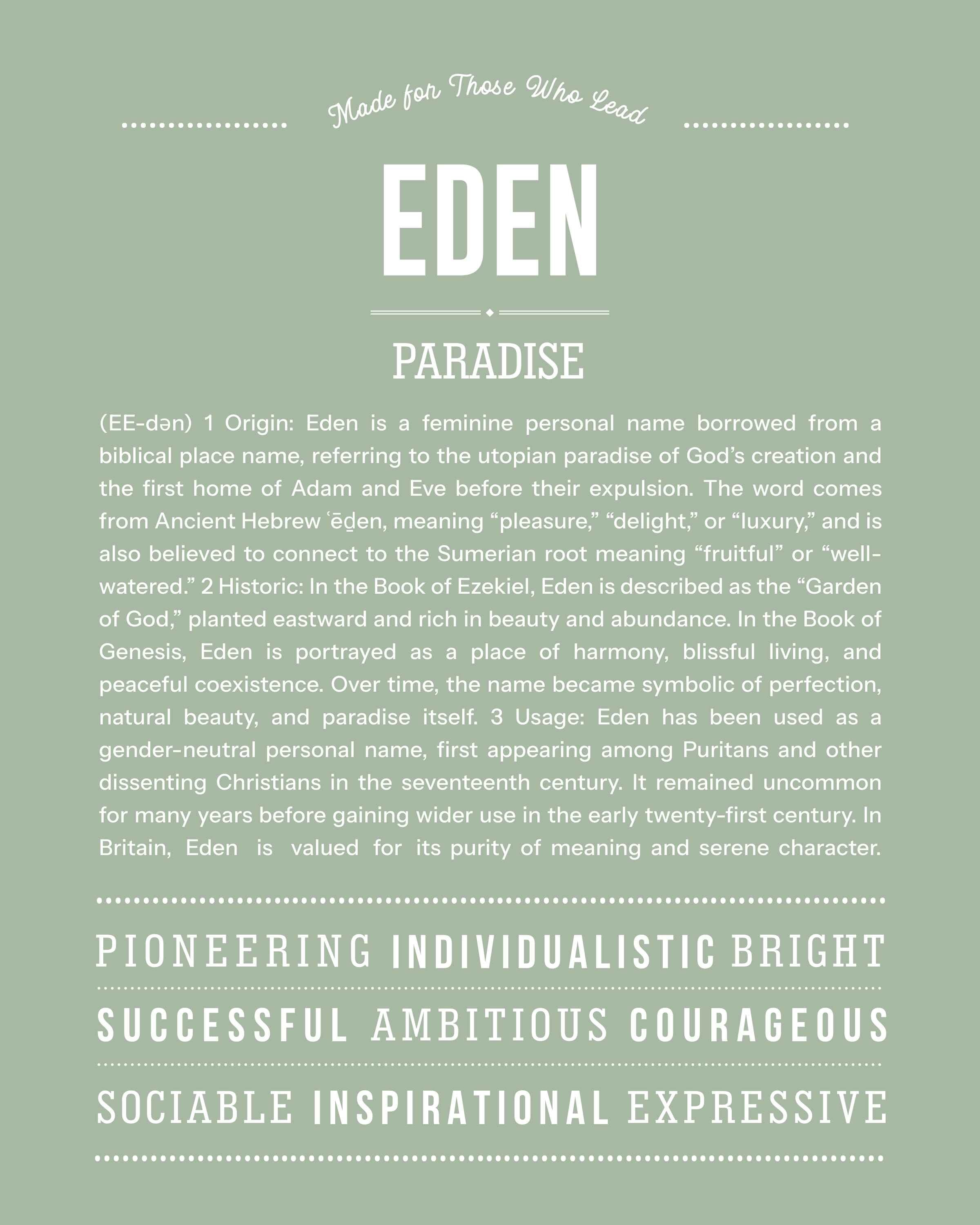Eden (female) | Personalised Name Meaning Print – Custom Name Art Gift