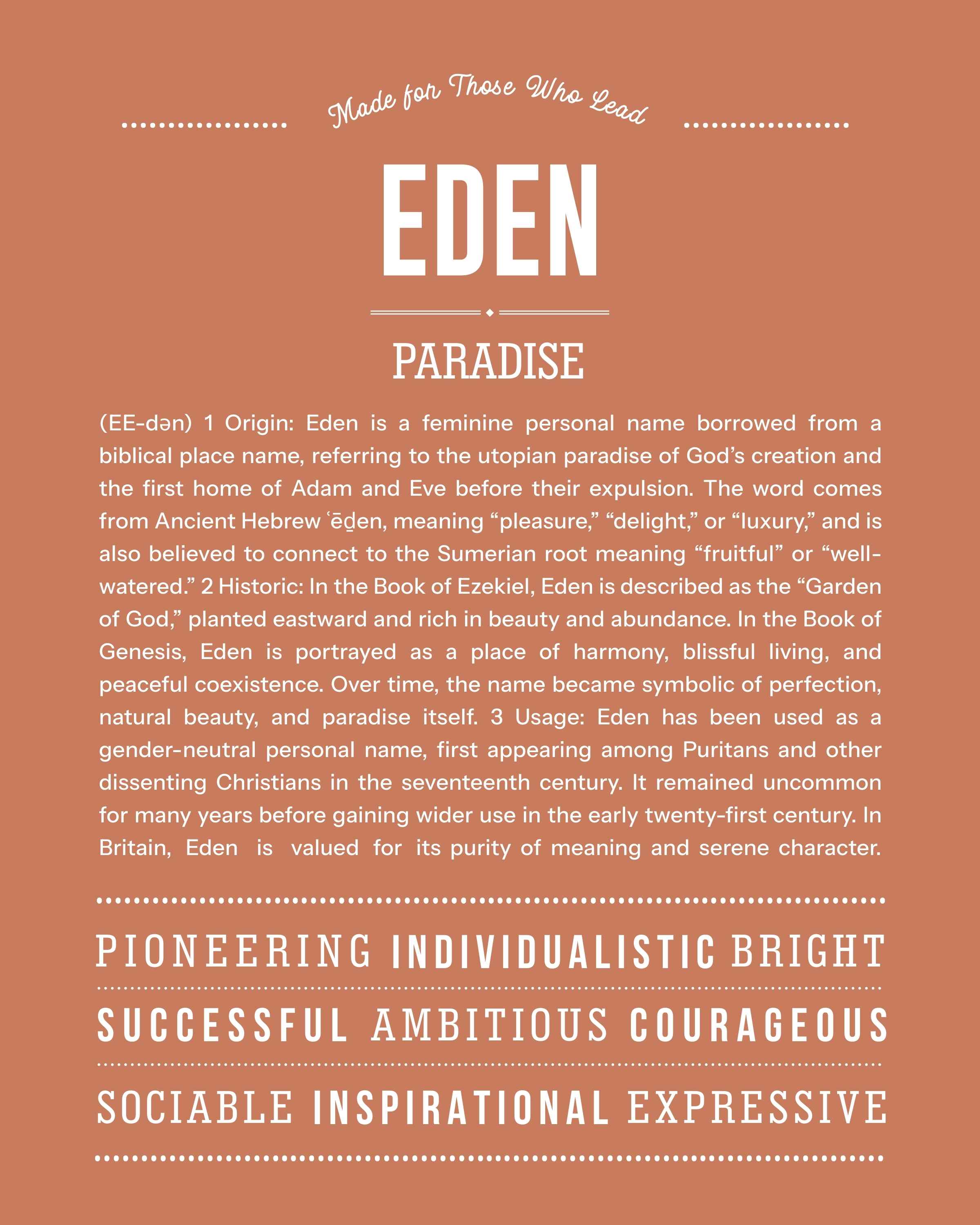 Eden (female) | Personalised Name Meaning Print – Custom Name Art Gift