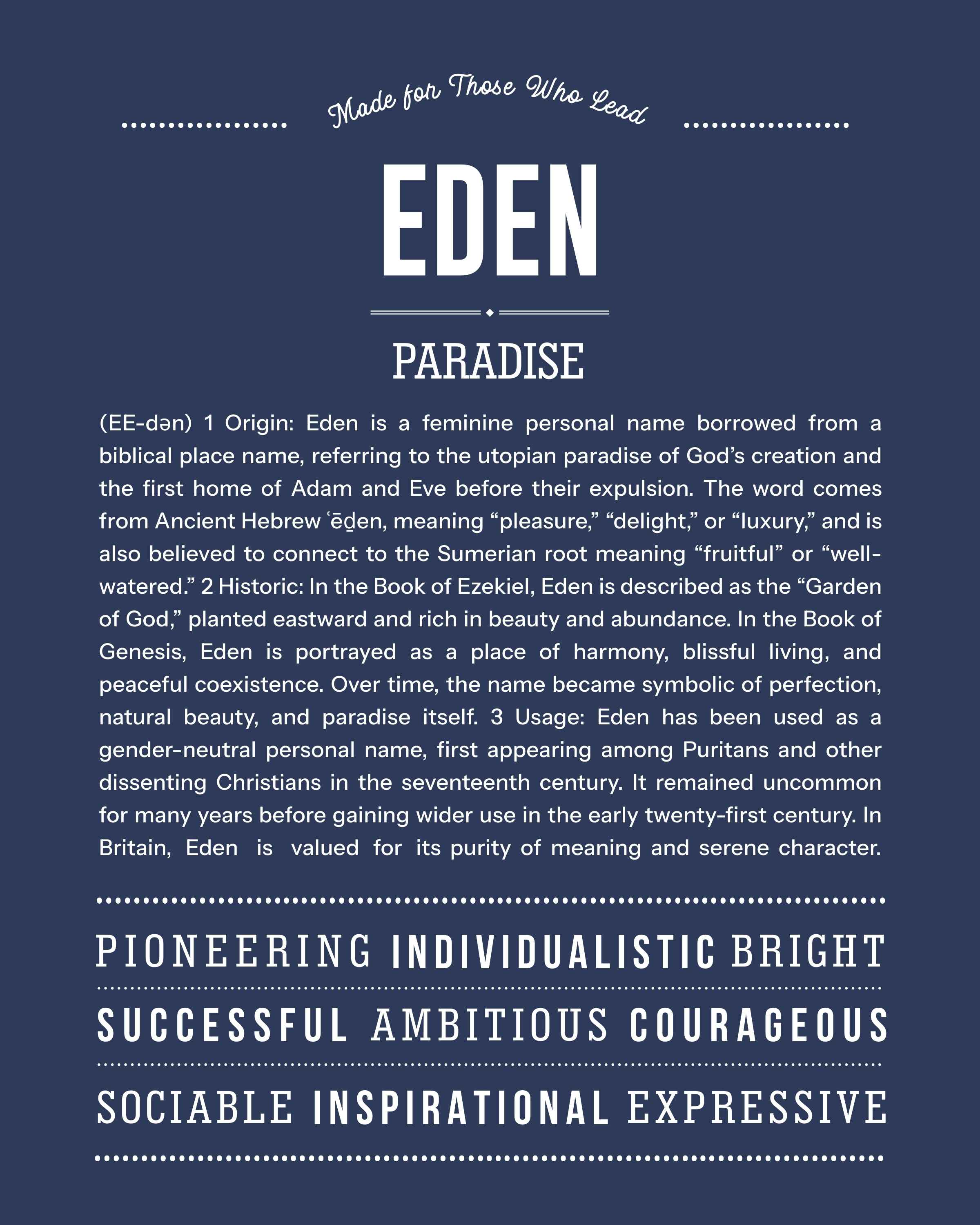 Eden (female) | Personalised Name Meaning Print – Custom Name Art Gift